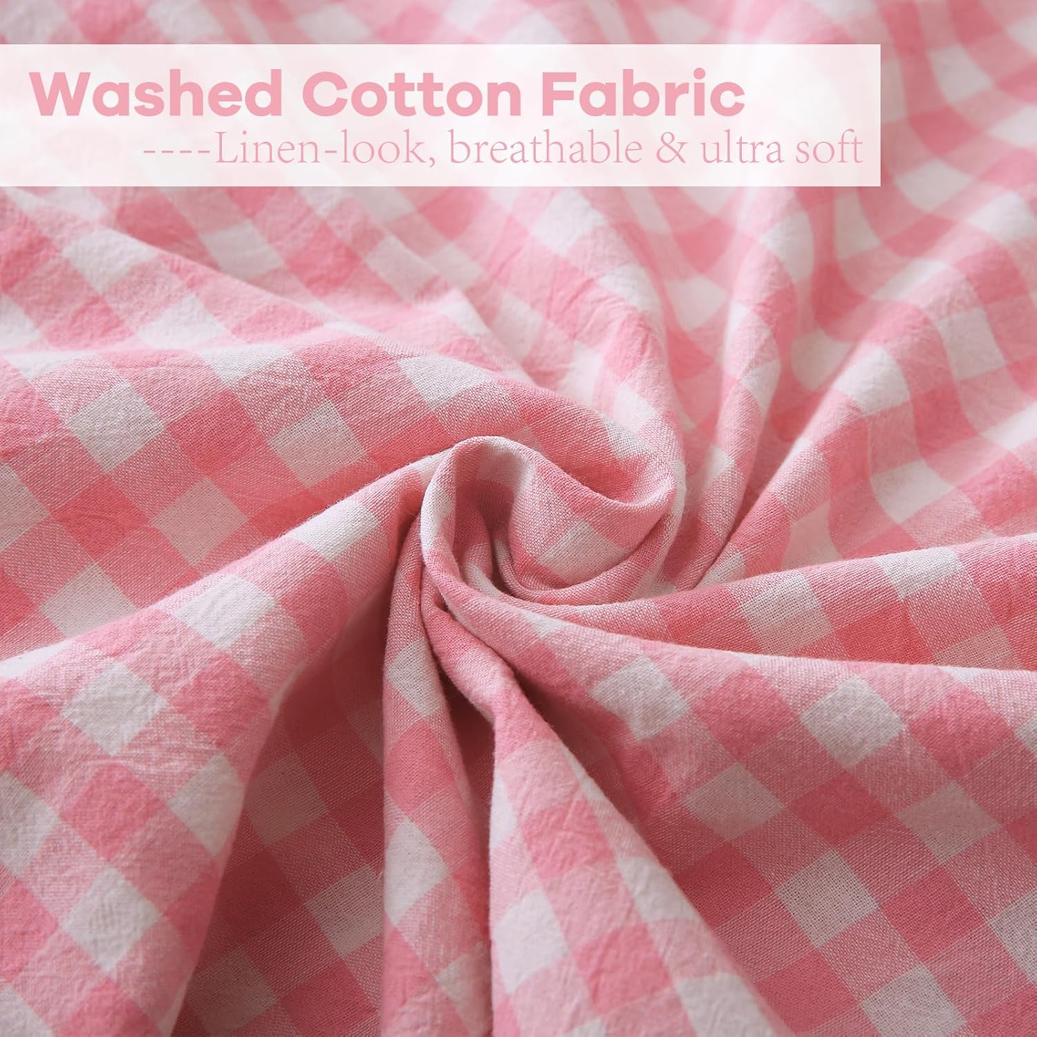 Kmasaniji 2 Pack Coral Pink White Plaid Ruffle Gingham Throw Pillow Covers, 100% Washed Cotton Checkered Coquette Decorative Pillow Shams f…