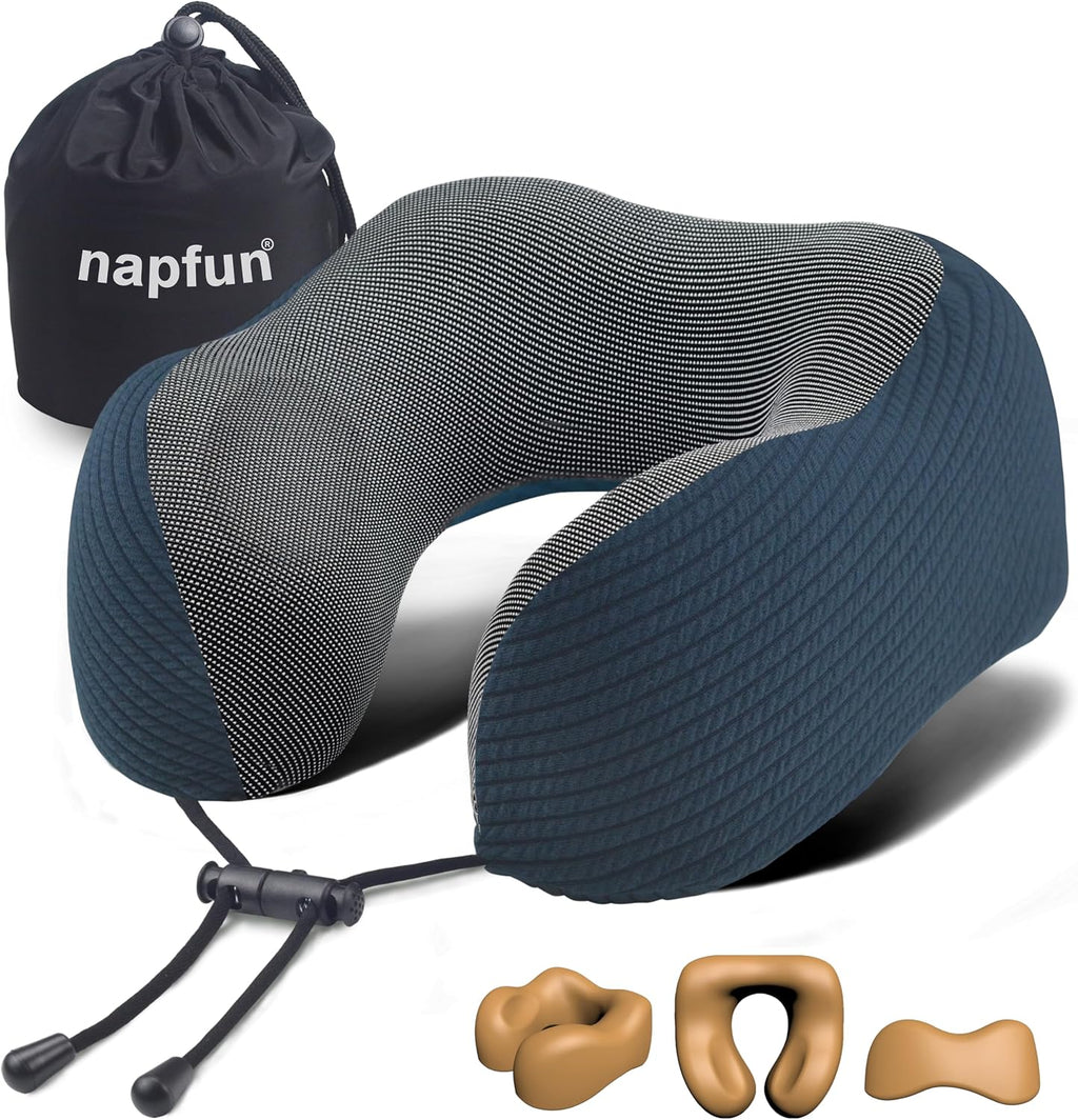 napfun Neck Pillow for Traveling, Upgraded Travel Neck Pillow for Airplane 100% Pure Memory Foam Travel Pillow for Flight Headrest Sleep…