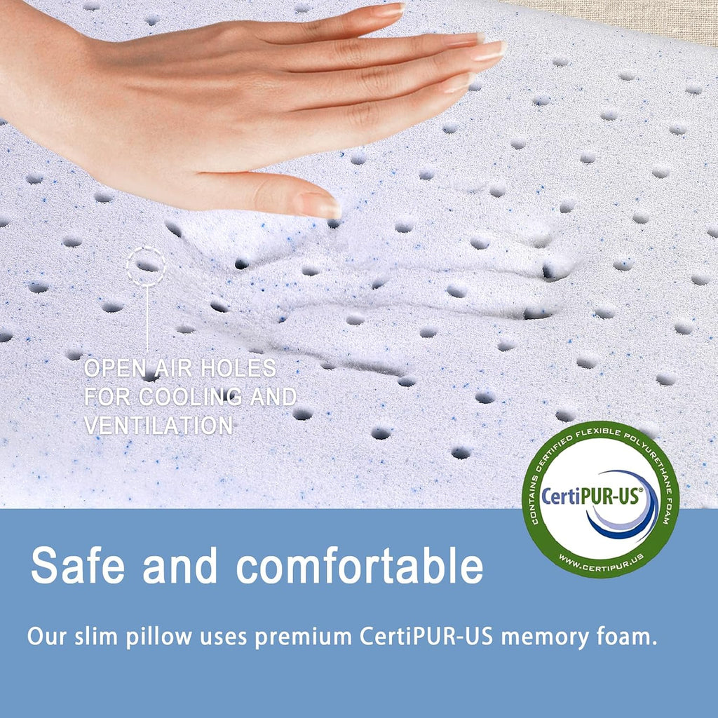 Suqiome SUQ I OME Sleeper - Cooling Gel Thin Flat Memory Foam Pillow for Bed Sleeping, Low Profile, Ultra Thin Flat Pillow for Stomach…
