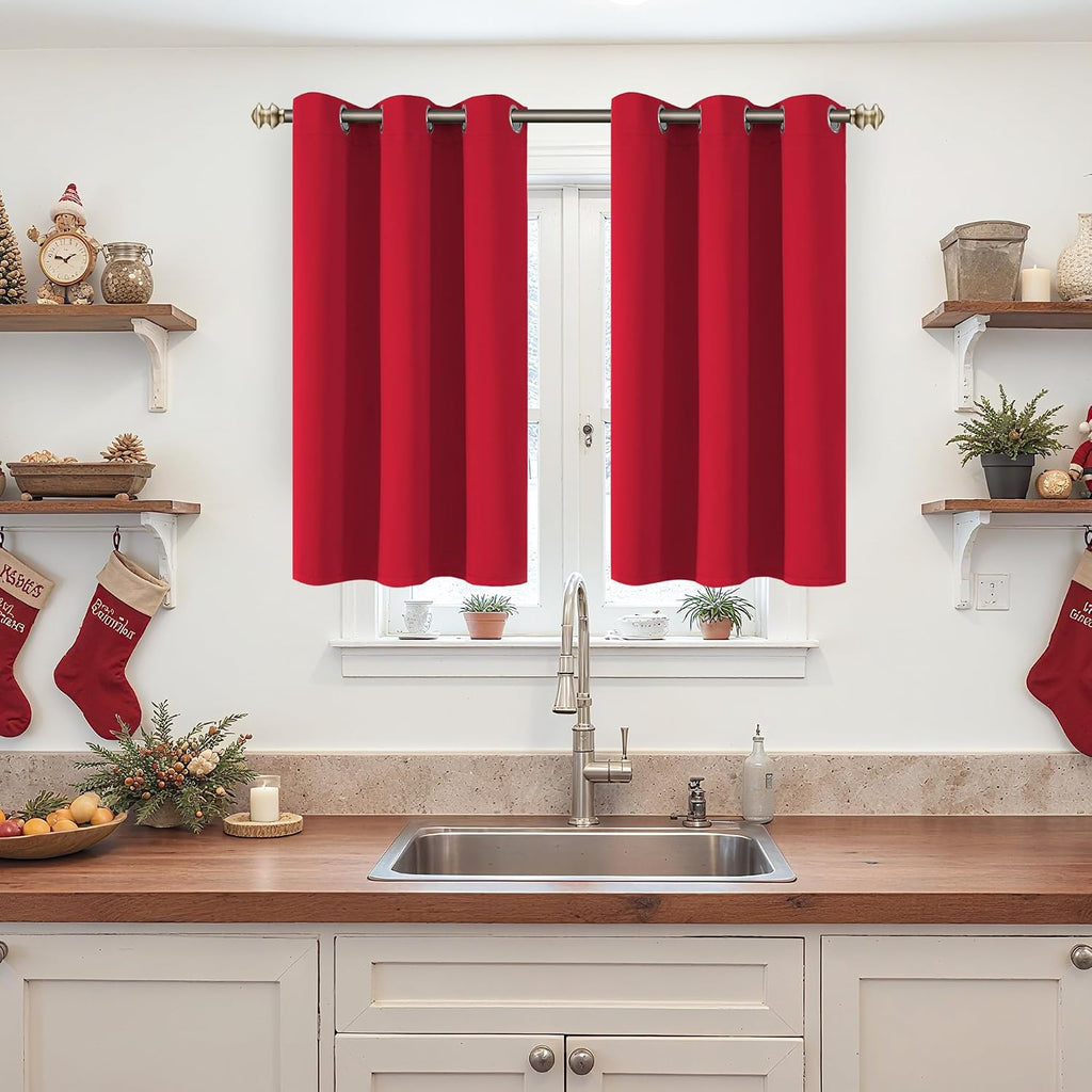 YoungsTex Red Blackout Curtains 40 Inches Length for Short Window - Thermal Insulated Drapes with Grommet Room Darkening for Kitchen Bedroo…