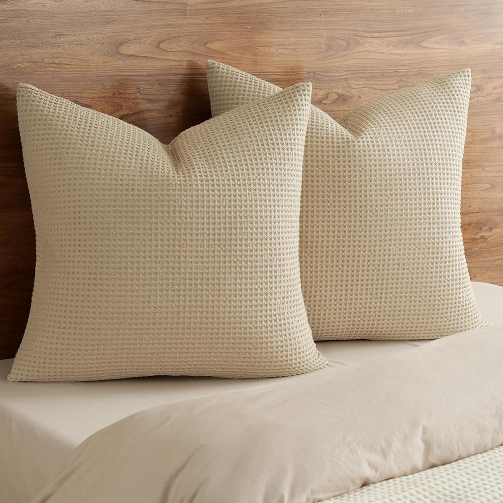 Phf 100% Cotton Waffle Weave Throw Pillow Cover, 22" x 22", No Filling, 2 Pack Elegant Home Decorative Square Throw Pillow Covers for Bed C…