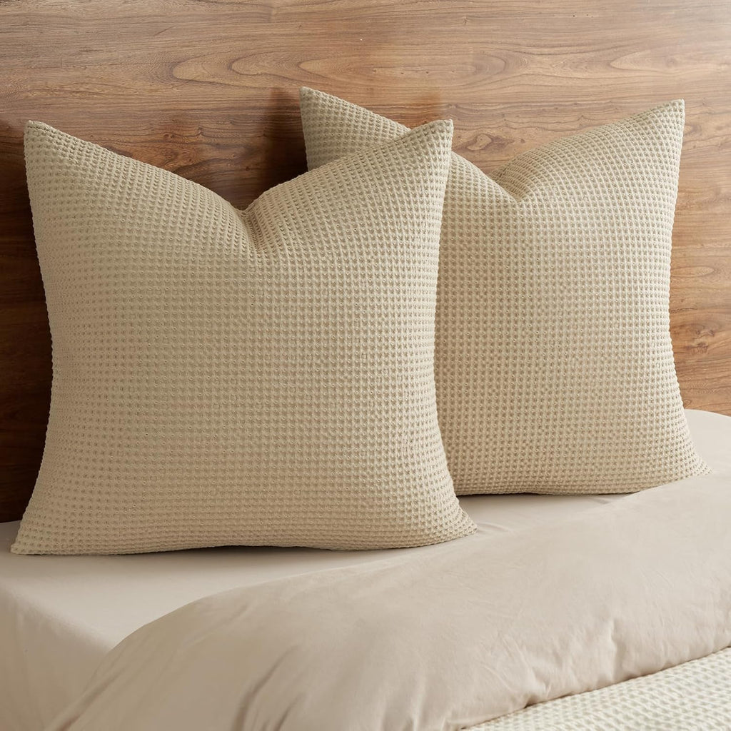 Phf 100% Cotton Waffle Weave Euro Shams 26" x 26", No Filling, 2 Pack Elegant Home Decorative Euro Throw Pillow Covers for Bed Couch Sofa,…