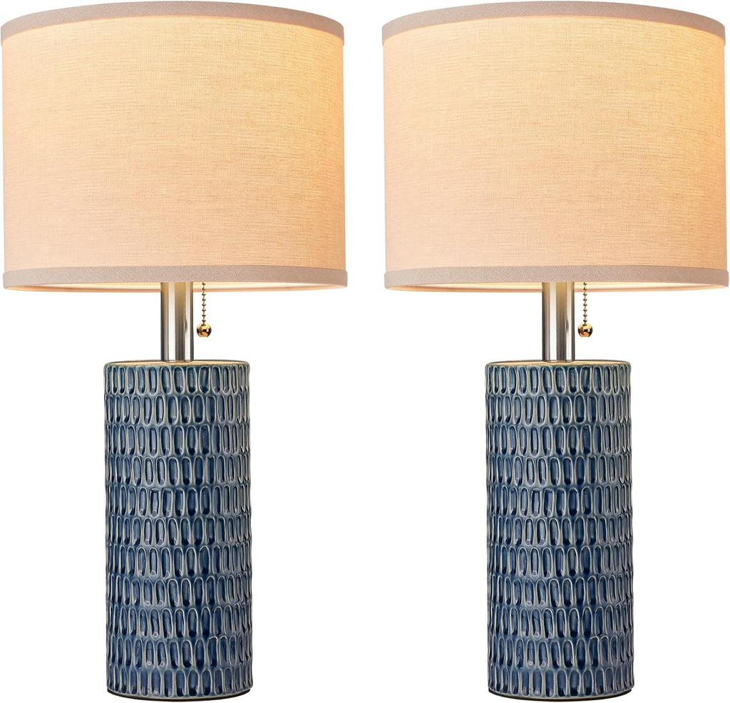 Reaketon 20.5" Modern Ceramic Table Lamps for Bedroom Set of 2, Bedside Lamps for Night Stands with Beige Lampshade, Farmhouse Table Lamp…