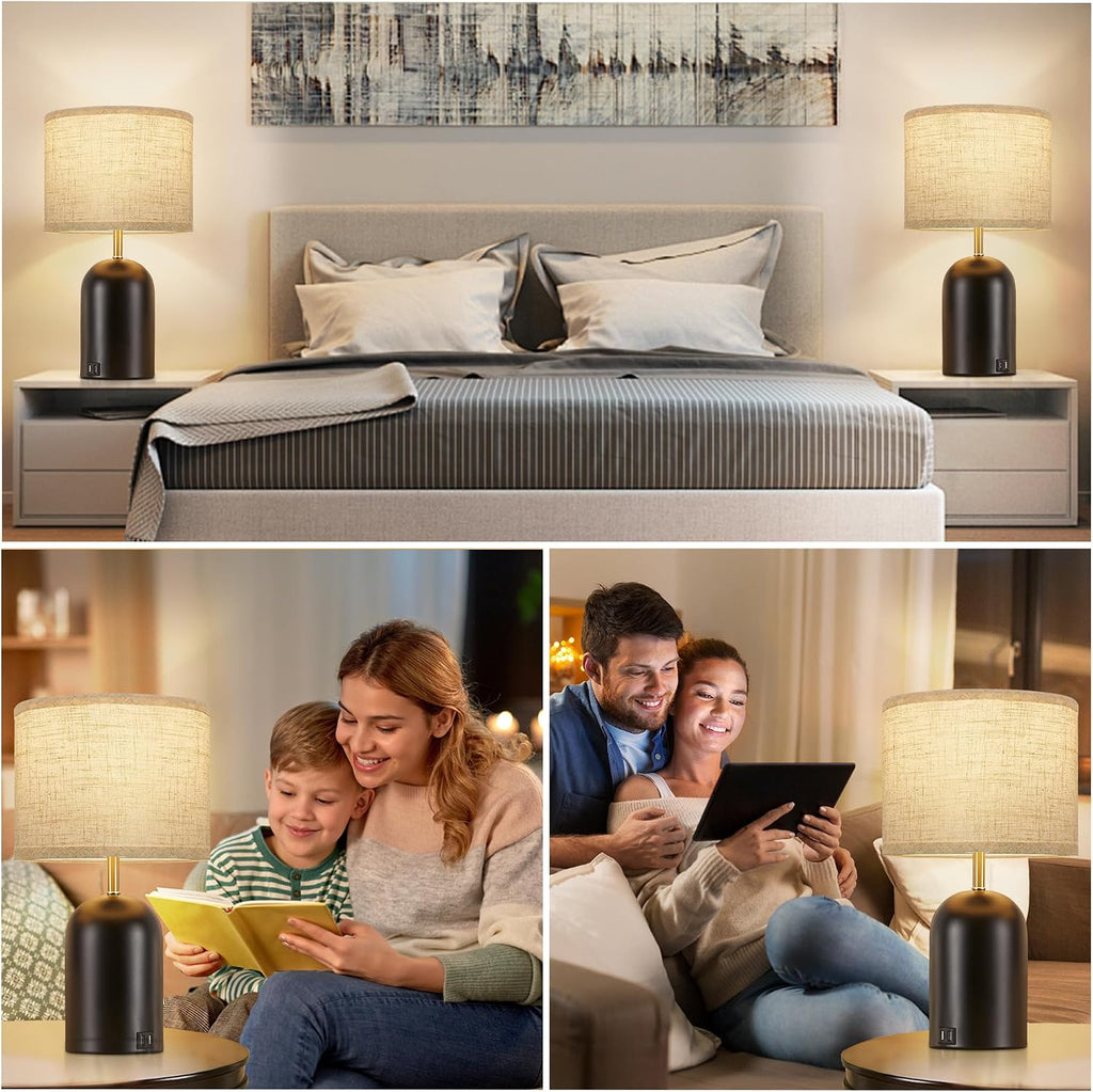 GyroVu Bedside Lamps with USB C+A Charging Ports, Table Lamp Touch Control Dimmable Modern Lamp for Bedroom Lamps for Night Stands with…