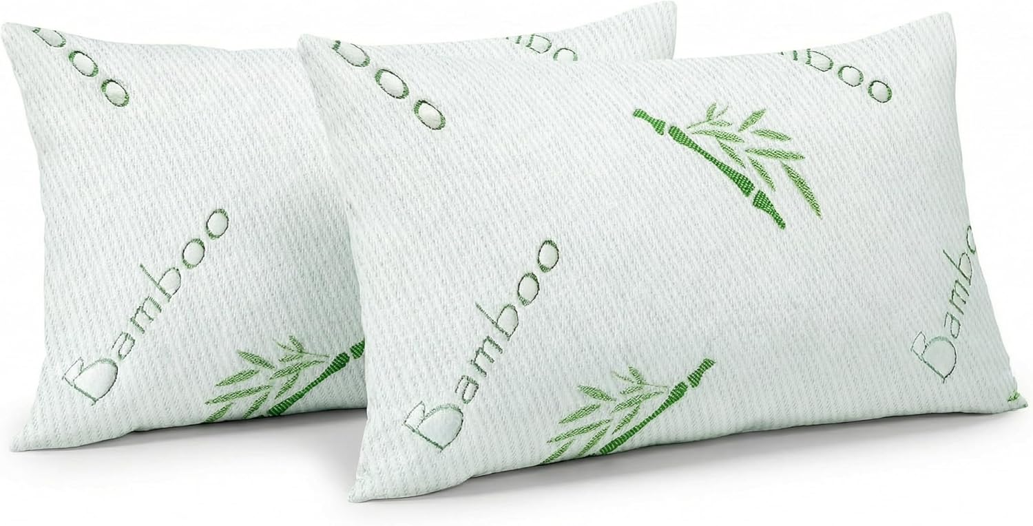 OMEO 2 Pack Standard Size Rayon Derived from Bamboo Pillow for Sleeping Shredded Memory Foam Bed Pillows for Side, Back and Stomach…