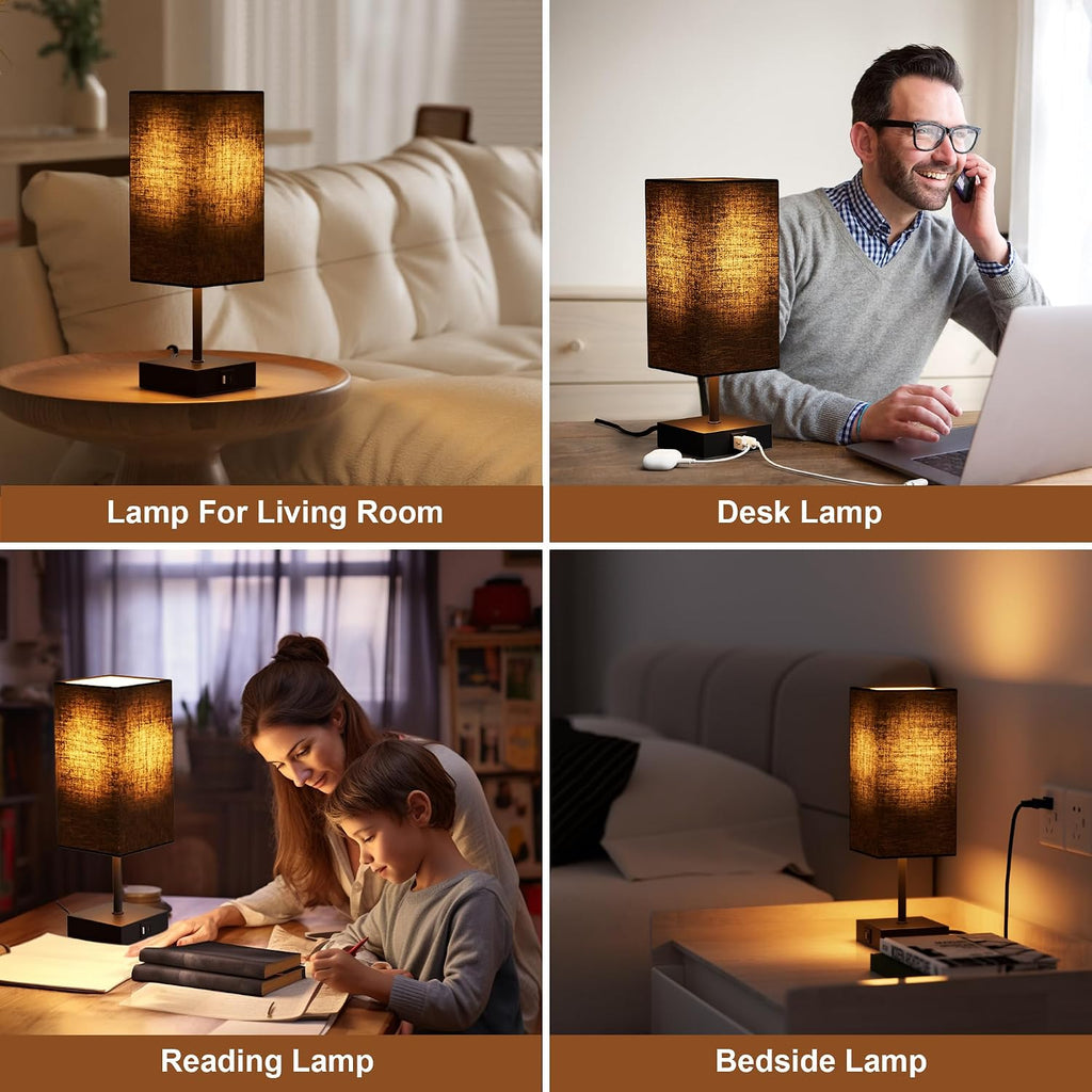 Bedside Table Lamps Set of 2, Touch Bedroom Lamp with USB C+A Charging Ports, 3 Way Dimmable Lamps for Night Stands, Small Table Lamp for…