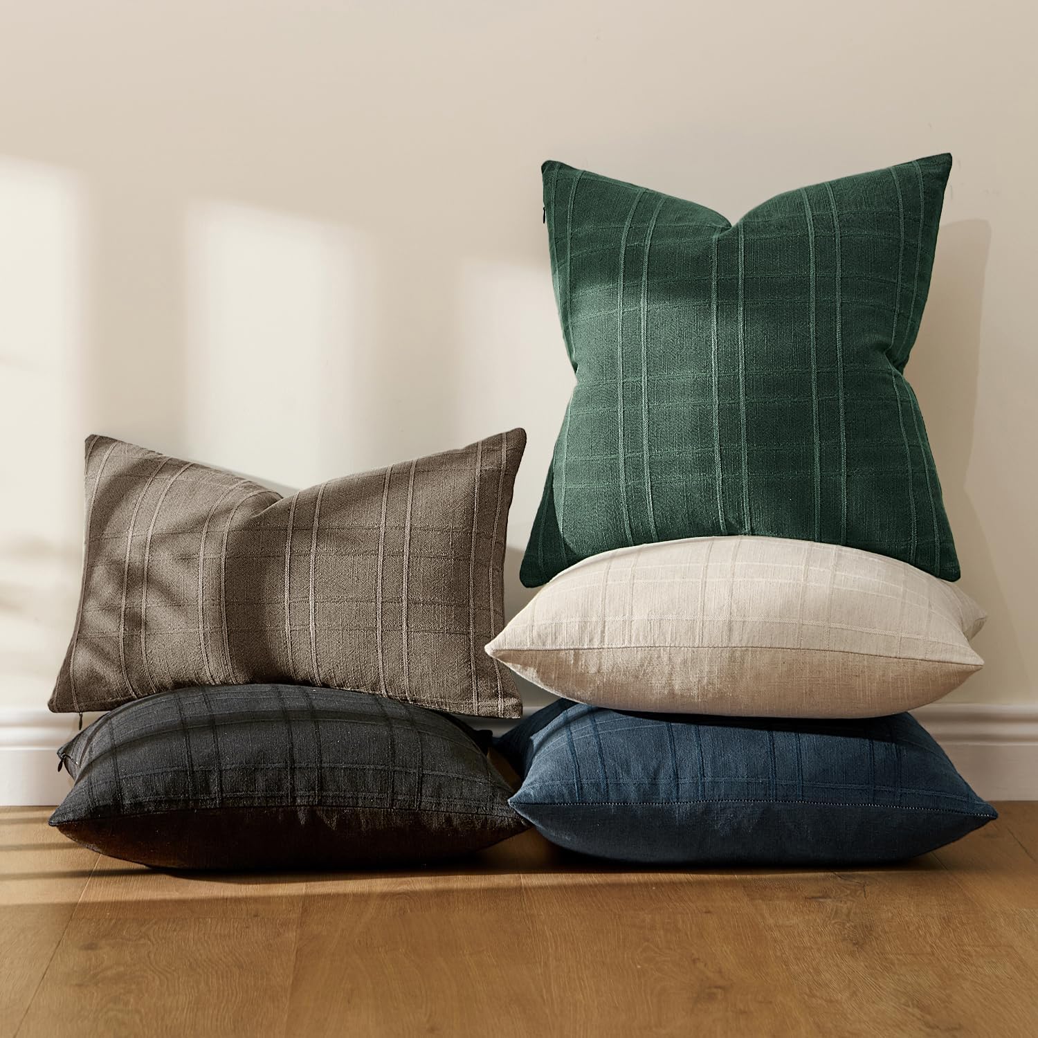 Miulee Decorative Linen Check Euro Shams Throw Pillow Covers Neutral Farmhouse Vintage Spring Pillow Covers 24x24 Set of 2 Boho Modern Home…