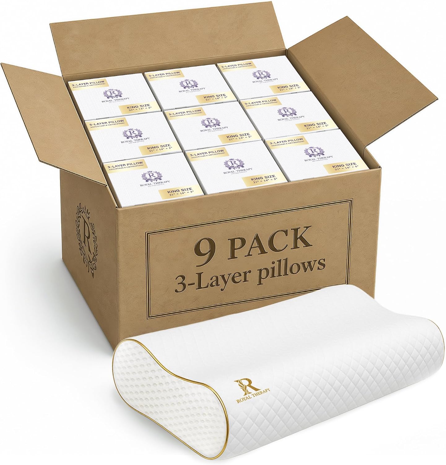 Royaltherapy Royal relaxation Memory Foam Pillow, 9-Pack King Cervical Pillow for Neck, Contour, Pillow for Neck and Shoulder Pain, Side…