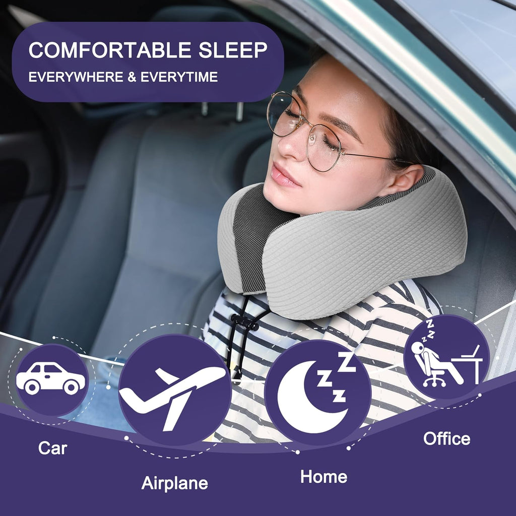 napfun Neck Pillow for Traveling, Upgraded Travel Neck Pillow for Airplane 100% Pure Memory Foam Travel Pillow for Flight Headrest Sleep…