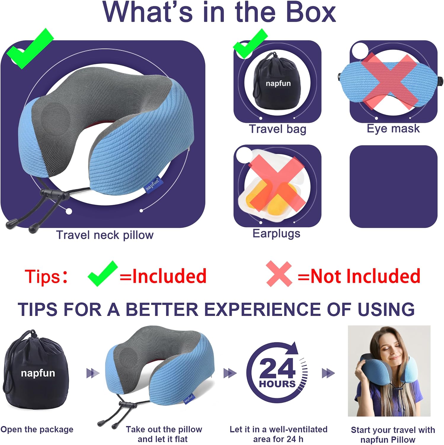napfun Neck Pillow for Traveling, Upgraded Travel Neck Pillow for Airplane 100% Pure Memory Foam Travel Pillow for Flight Headrest Sleep…