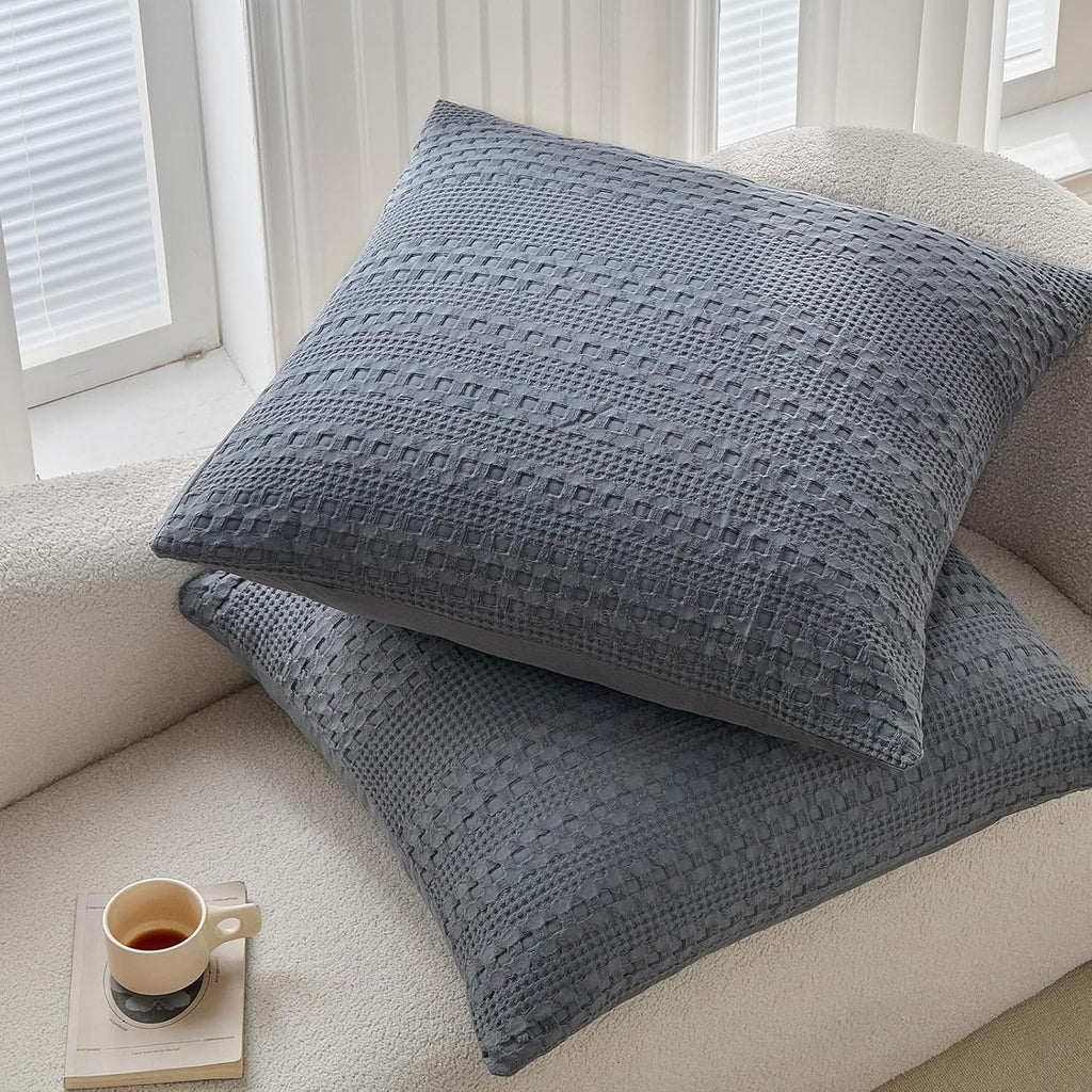 Warmdern 100% Cotton Waffle Weave Throw Pillow Sham, 2 Pack Standard Square Sham 20" x 20" Bed Pillow Covers, Ultra Soft Bed Pillow Shams C…