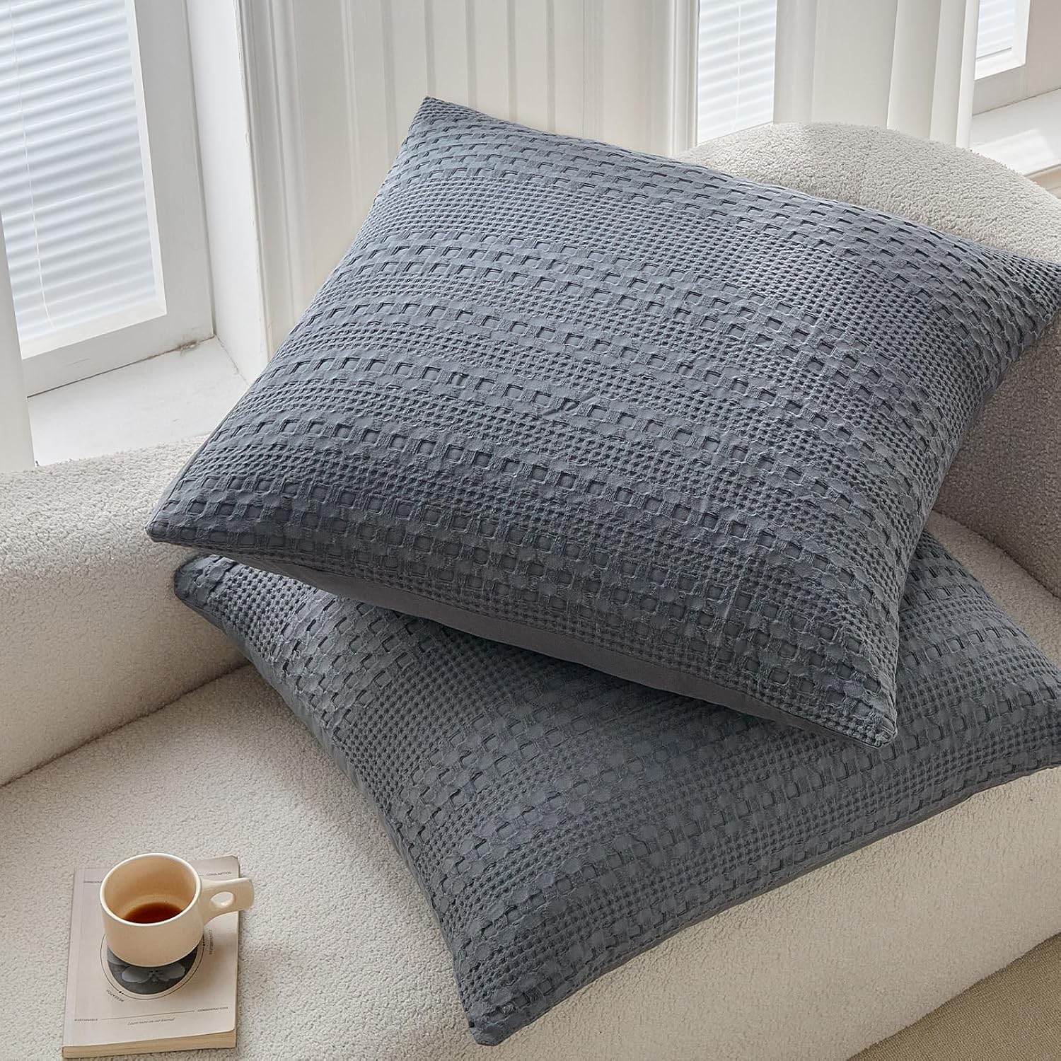 Warmdern 100% Cotton Waffle Weave Throw Pillow Sham, 2 Pack Standard Square Sham 20" x 20" Bed Pillow Covers, Ultra Soft Bed Pillow Shams C…