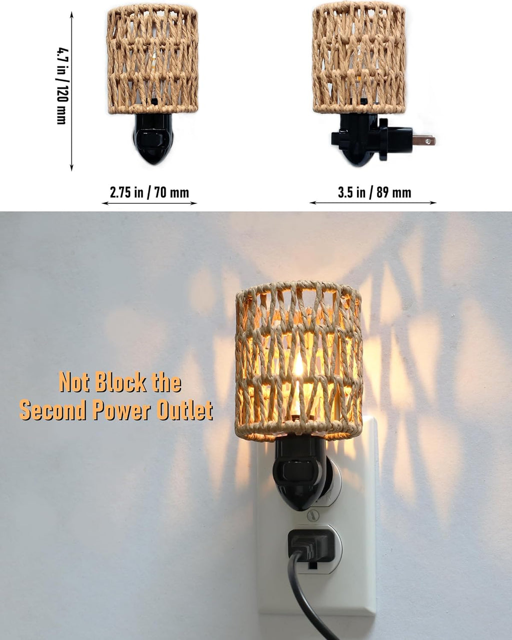 Boho Plug in Night Light with Switch, 2-Pack Farmhouse LED Night Lights Plug into Wall Socket, 0.5W Baby Nursery Nightlight with Bohemian…