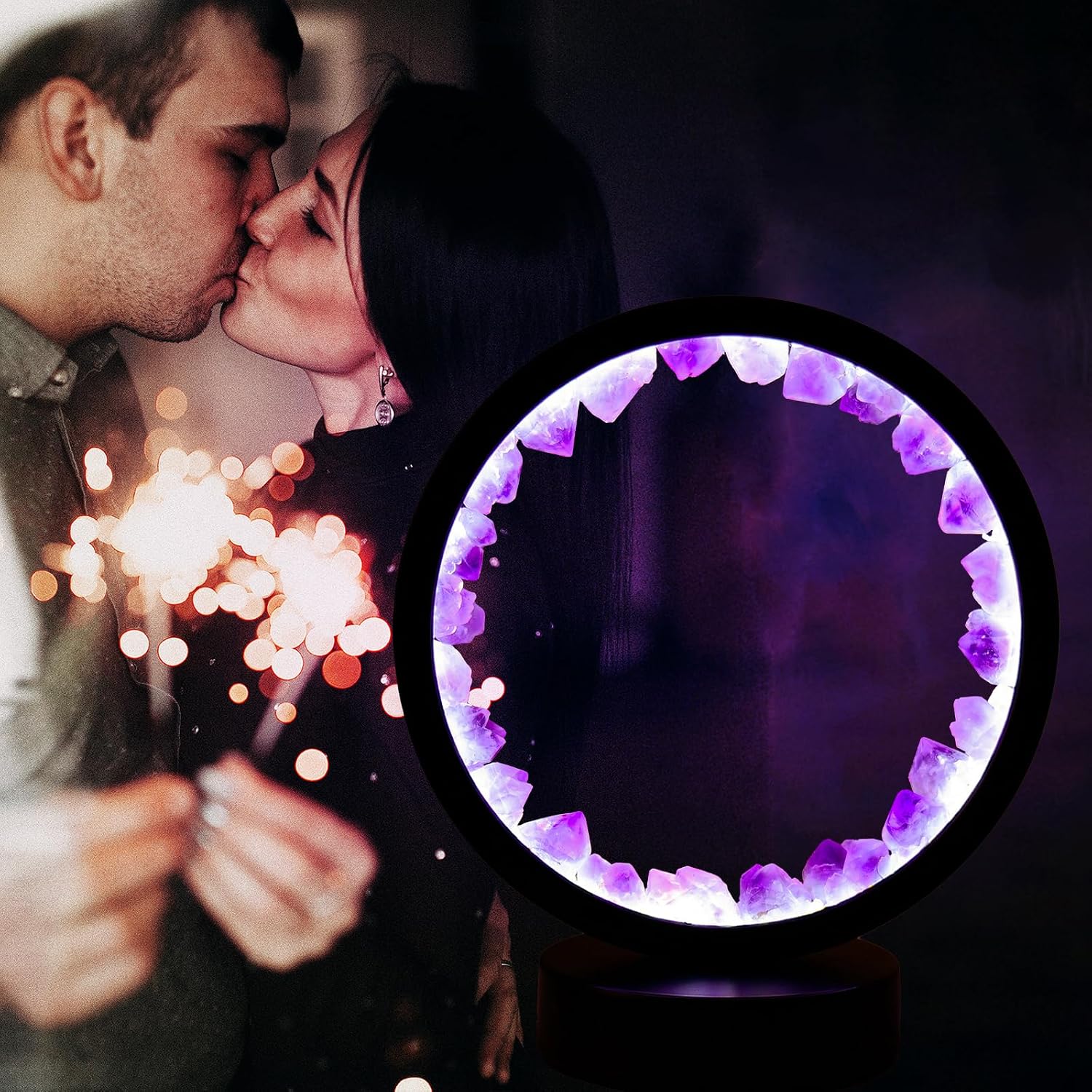 Runyangshi Amethyst Tooth Night Lamp 8.6" Natural Healing Crystal Bedside Lamp USB Port 3 Colours Dimming Mode Bedroom Lamp Suitable…
