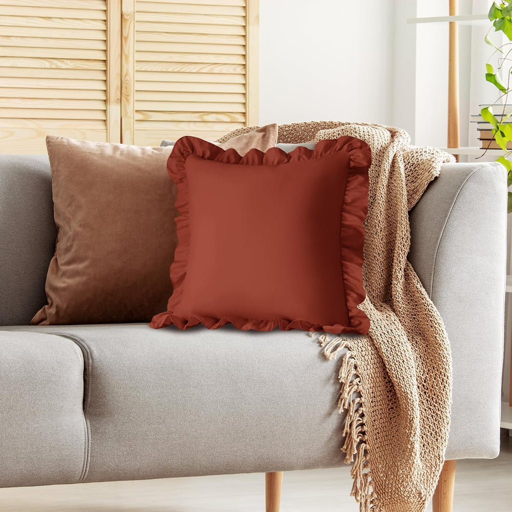 KKJIAF Ruffle Pillow Cases 24x24 Inches, Dusty Orange Square Ruffled Pillow Covers Set of 2, Microfiber Wrinkle Resistant Pillow Shams…