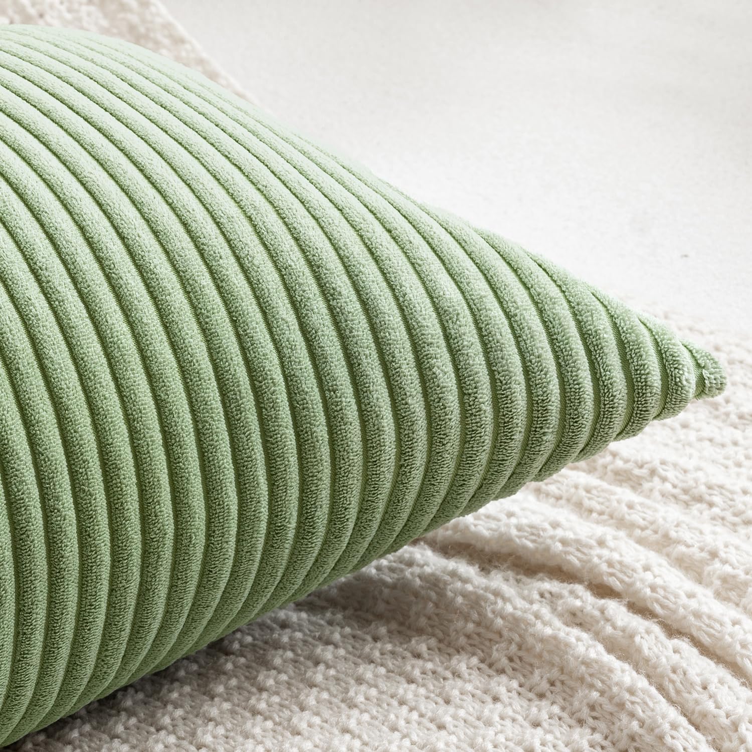 MIULEE Decorative Long Body Lumbar Throw Pillow Cover 14x36 Inch for Bed Couch Bedroom Bench, Soft Corduroy Rectangle Sage Green Pillow…