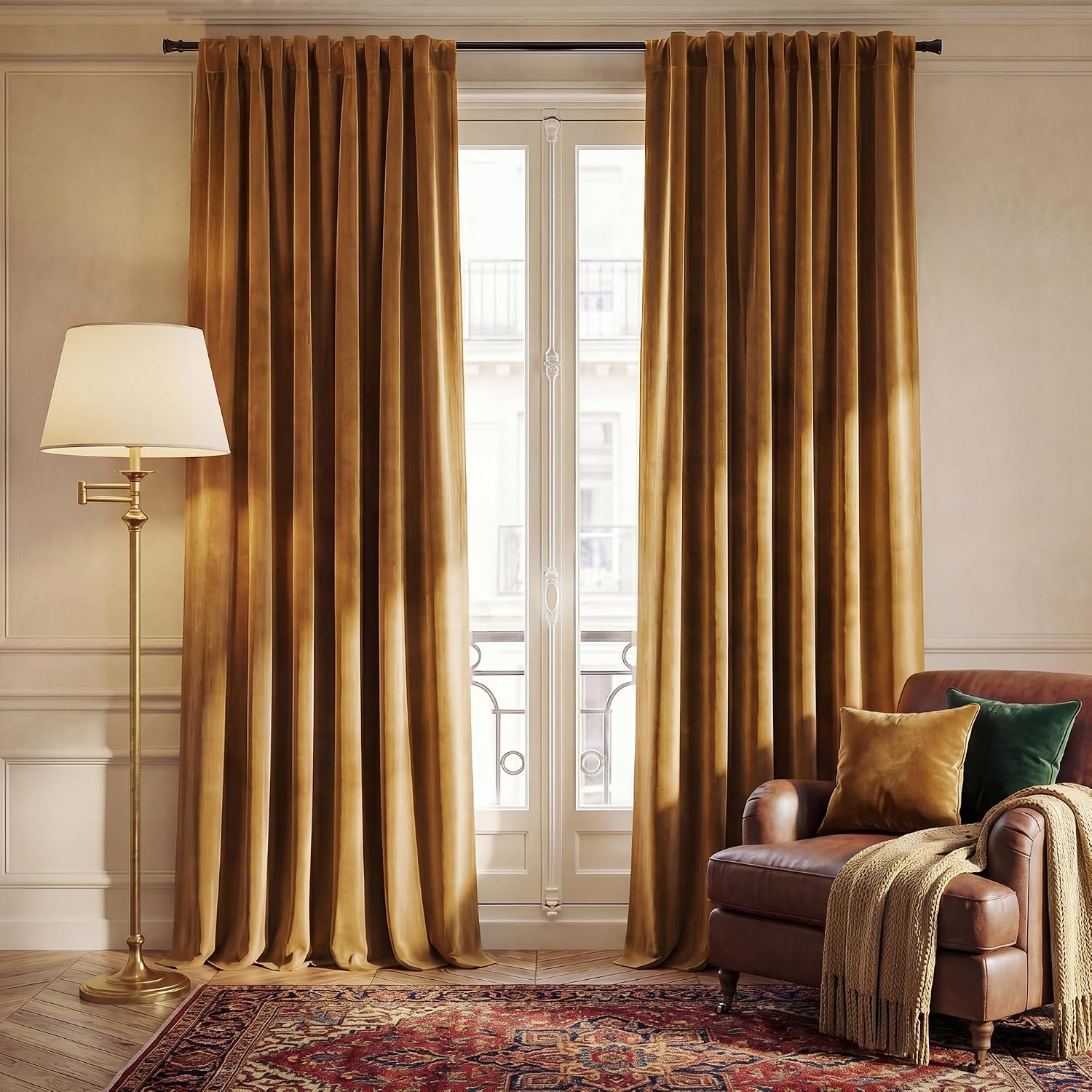 Nicetown Gold Brown Velvet Curtains 2 Panels, Rod Pocket & Back Tab Room Darkening Luxury & Elegant Window Treatments Thermal Drapes for Li…
