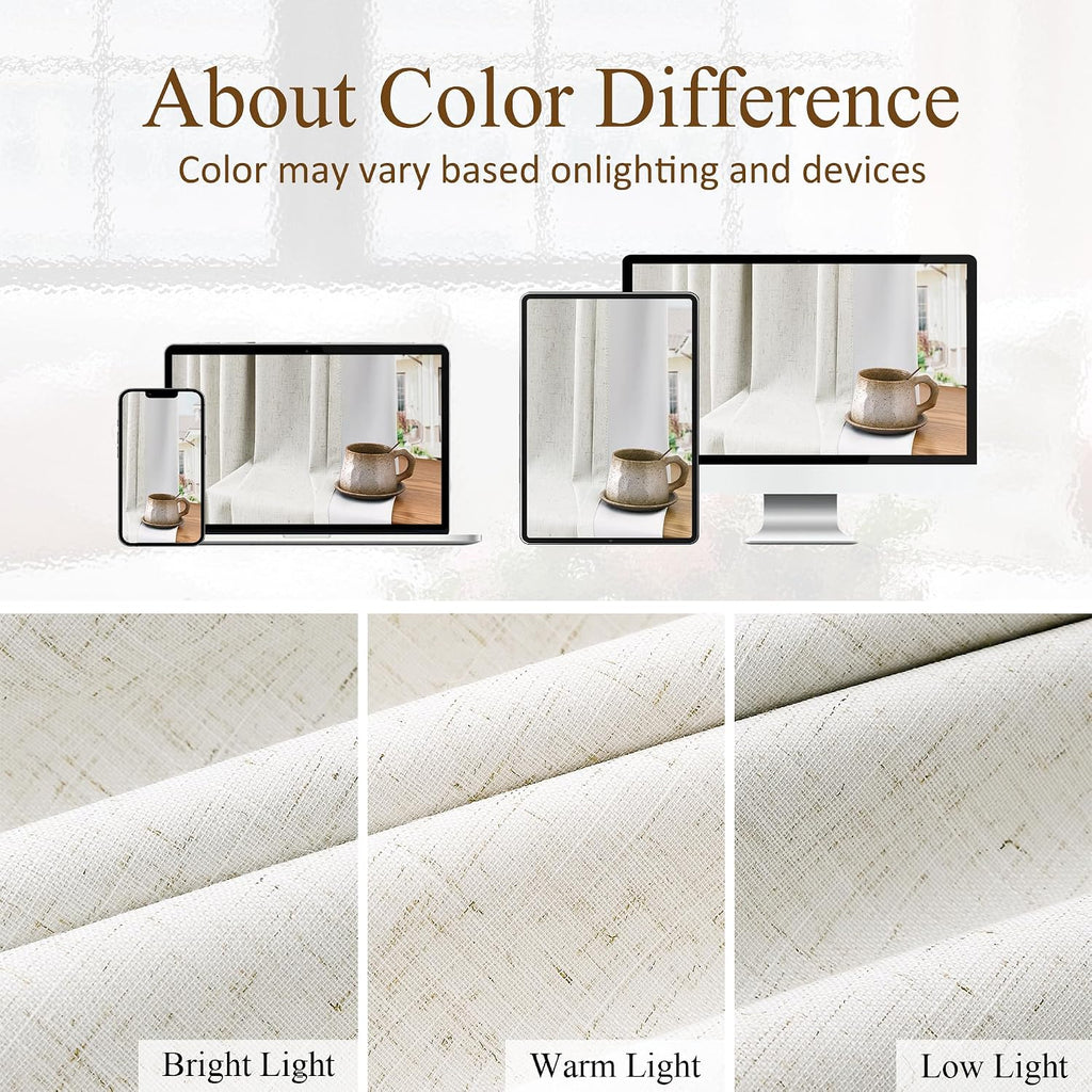 Boodii 100% Blackout Linen Pinch Pleated Curtains 112 Inch Extra Long 2 Panels Beige Room Darkening Thermal Insulated High Ceiling to Floor…