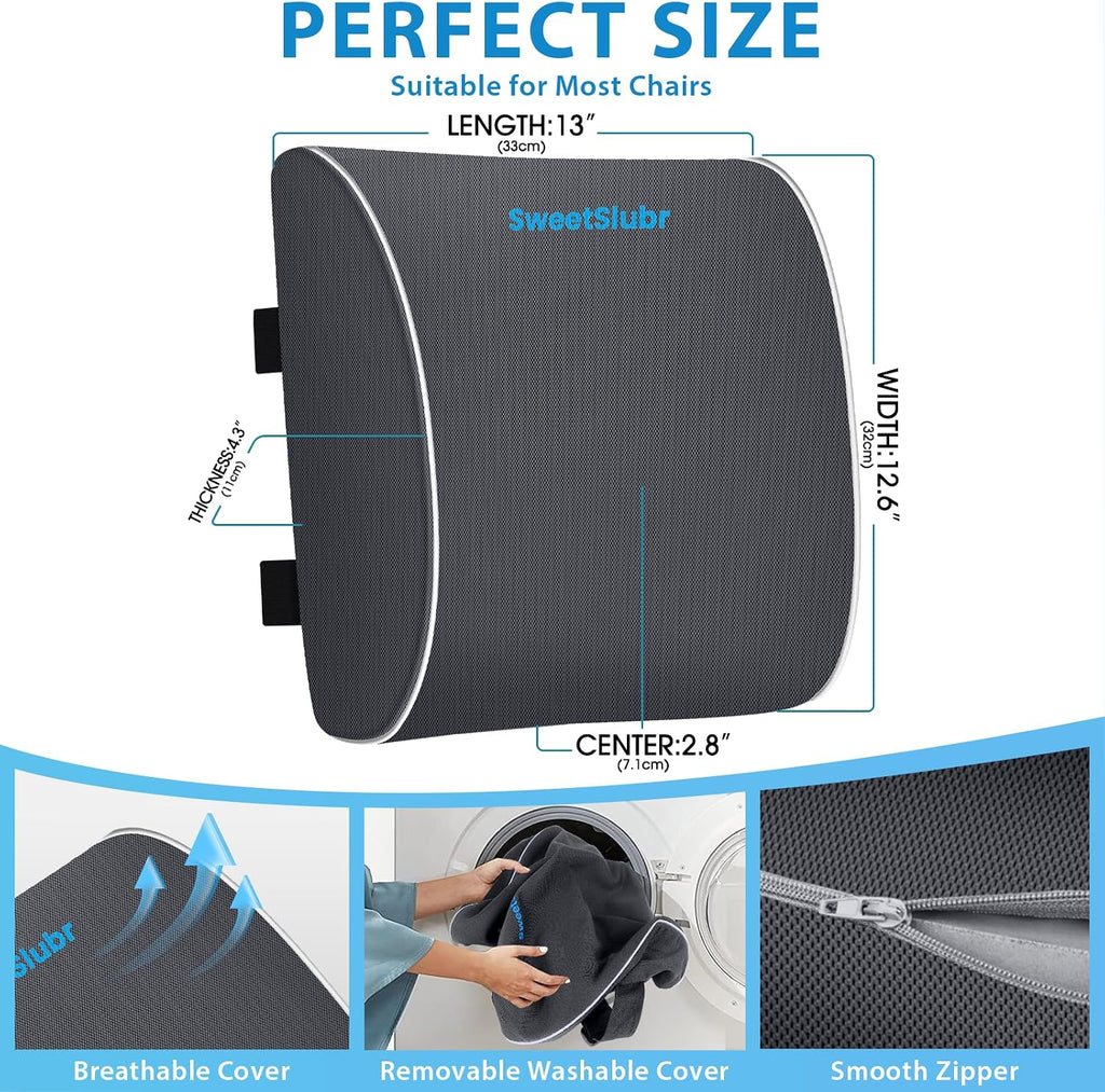 SweetSlubr Lumbar Support Pillow for Office Chair, Car Seats and Home Desks, Ergonomic Back Support with Double Adjustable Straps…