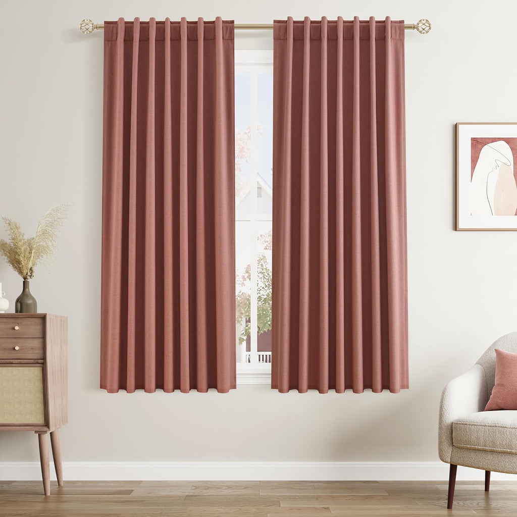 Guken 100% Blackout Curtains 63 Inch Length 2 Panels Set for Girls Bedroom Back Tab Thermal Insulated Black Out Linen Drapes Room Darkening…