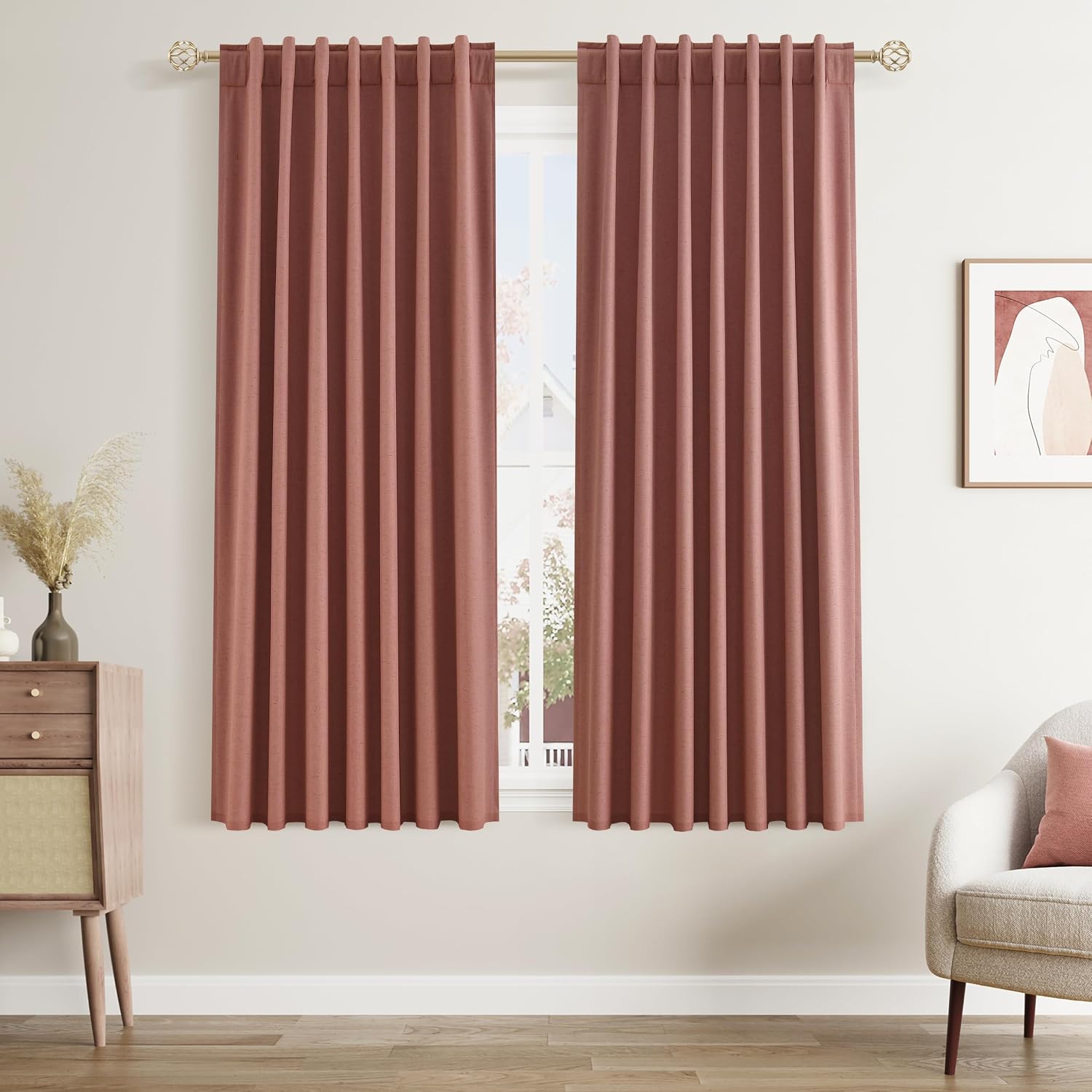 Guken 100% Blackout Curtains 63 Inch Length 2 Panels Set for Girls Bedroom Back Tab Thermal Insulated Black Out Linen Drapes Room Darkening…