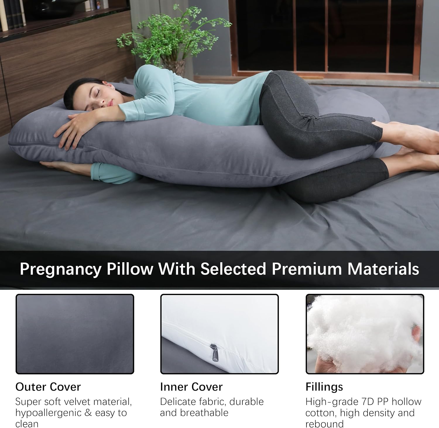 Moonpark MOON PARK Pregnancy Pillows for Sleeping - U Shaped Full Body Maternity Pillow with Removable Cover - Support for Back, Legs, Bell…