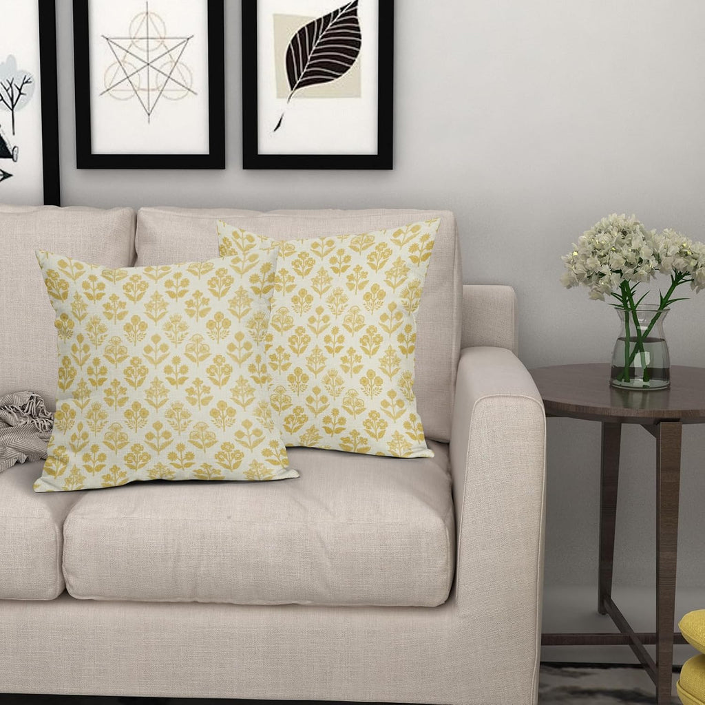 Yellow Floral Pillow Covers 20x20 Inch Set of 2, Vintage Flower Block Print Pattern Decorative Throw Pillowcases Outdoor Farmhouse…