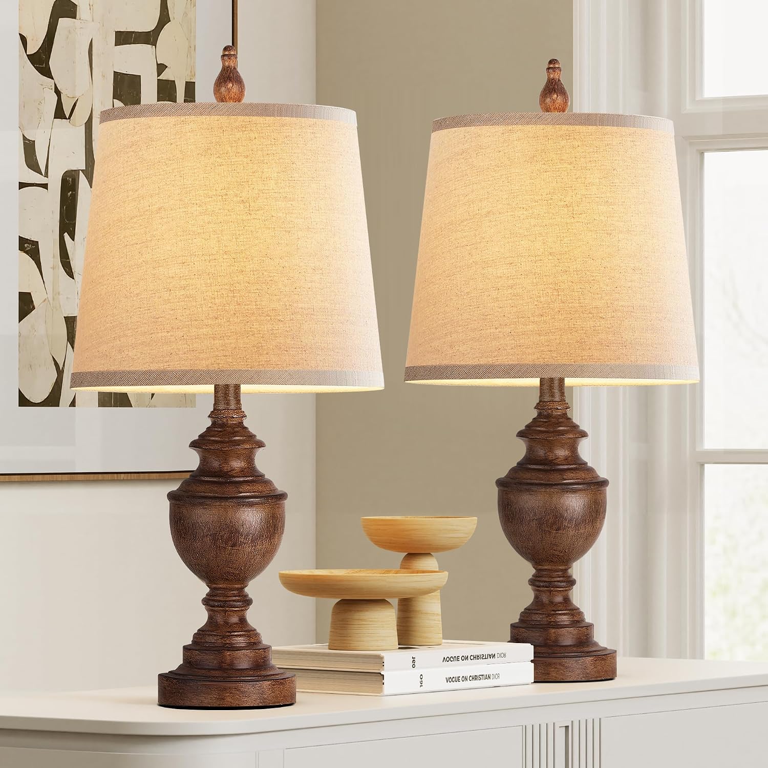 PARTPHONER Retro Table Lamps Set of 2, Bedside Lamp for Bedroom Rustic Farmhouse Table Lamps for Living Room, Vintage Nightstand Lamps…
