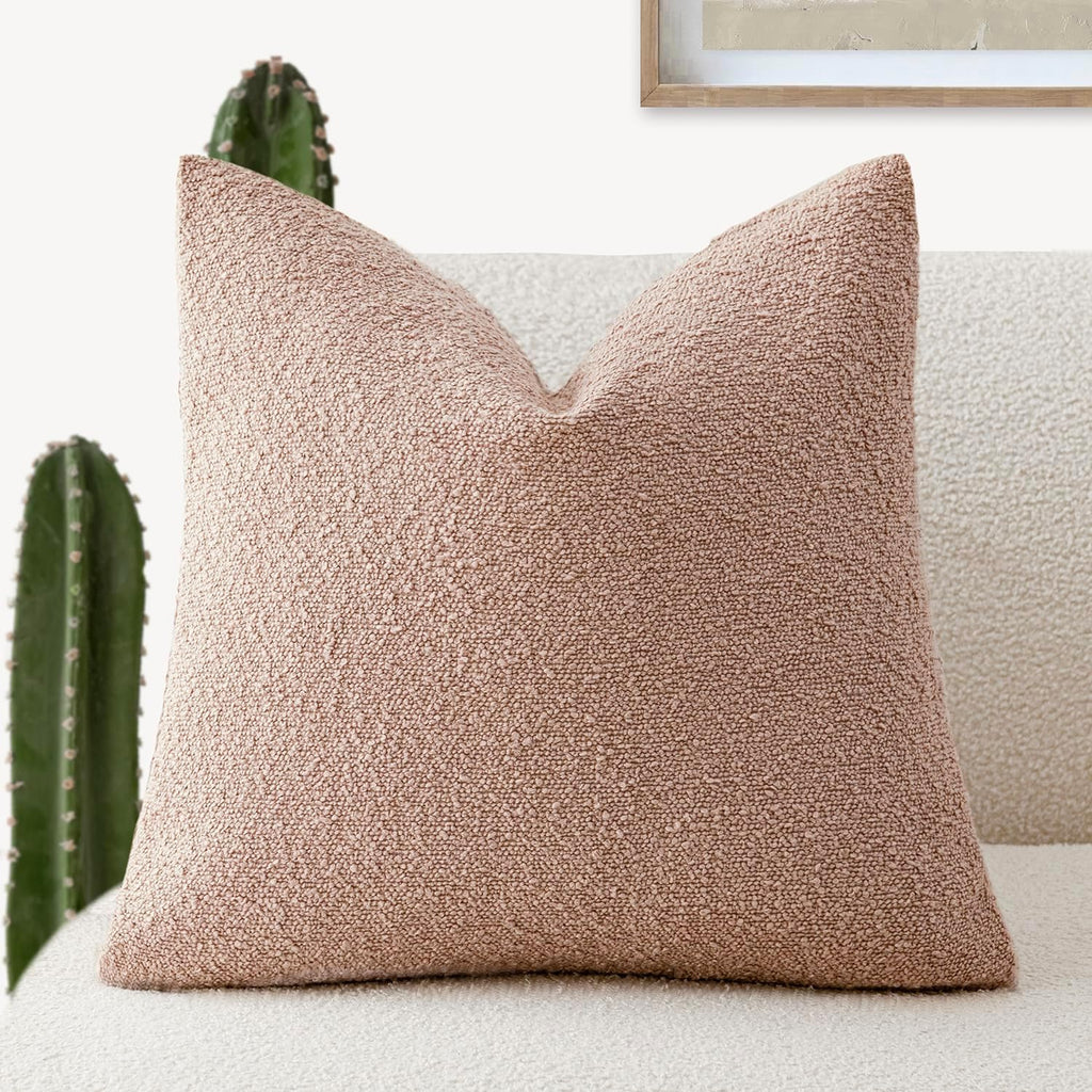 Foindtower Decorative Textured Boucle Throw Pillow Covers Accent Solid Pillow Cases Neutral Soft Cozy Couch Cushion Case for Chair Sofa…