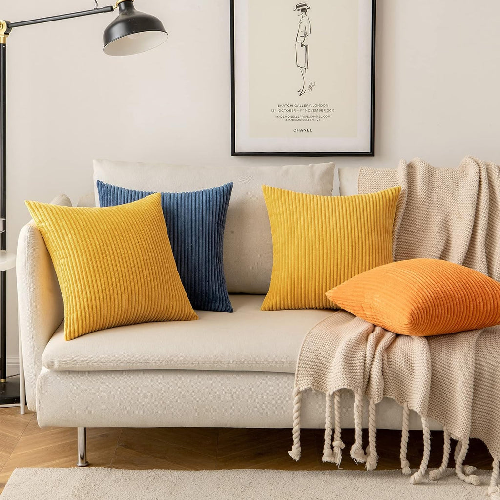 MIULEE Pack of 2 Mustard Yellow Fall Pillow Covers 16x16 Inch Soft Decorative Throw Pillow Covers Corduroy Pillowcases for Sofa Bedroom…