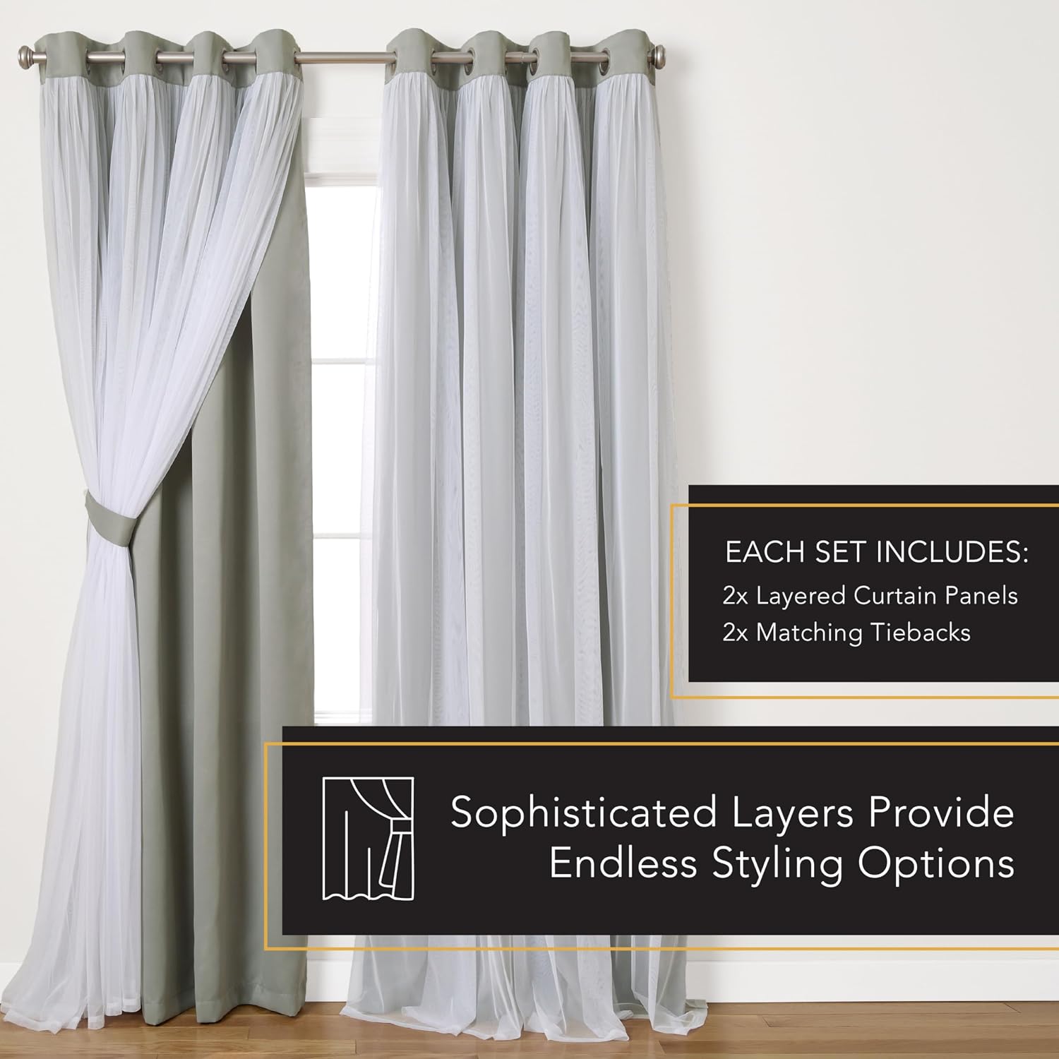 TOWN & COUNTRY LUXE Talia Double Layer Indoor Curtains, Sheer and Room Darkening Blackout, Grommet Top, Energy Efficient, 2-Pack Set…