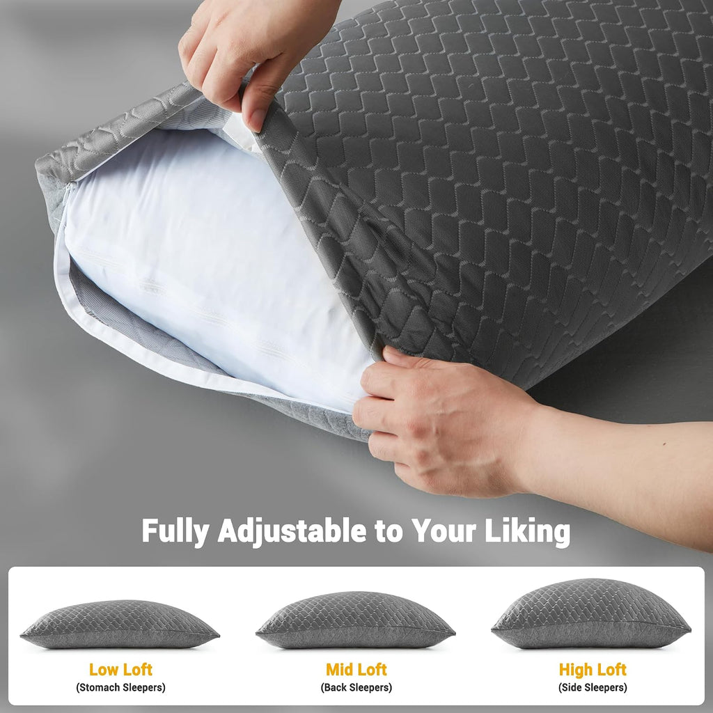 Wolki Queen Size Pillows Set of 2 Shredded Memory Foam Pillows 2 Pack, Adjustable Cooling Pillow for Side Sleepers, Back, Stomach, Hot Slee…