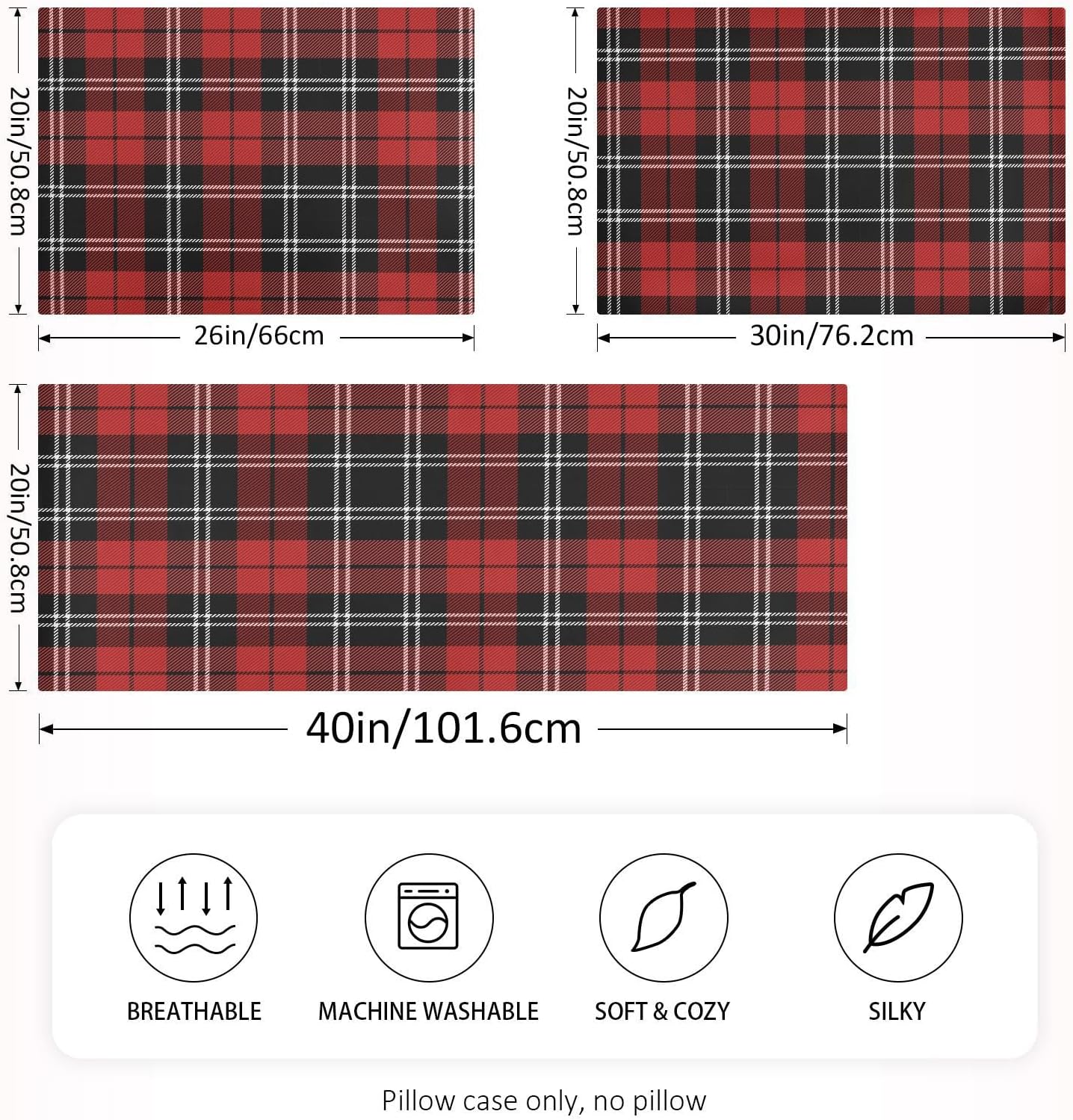 Christmas Plaid Boby Pillow Covers Silk Pillowcase for Hair and Skin Soft and Smooth Cooling Satin Pillowcase Standard Size Pillow Case…