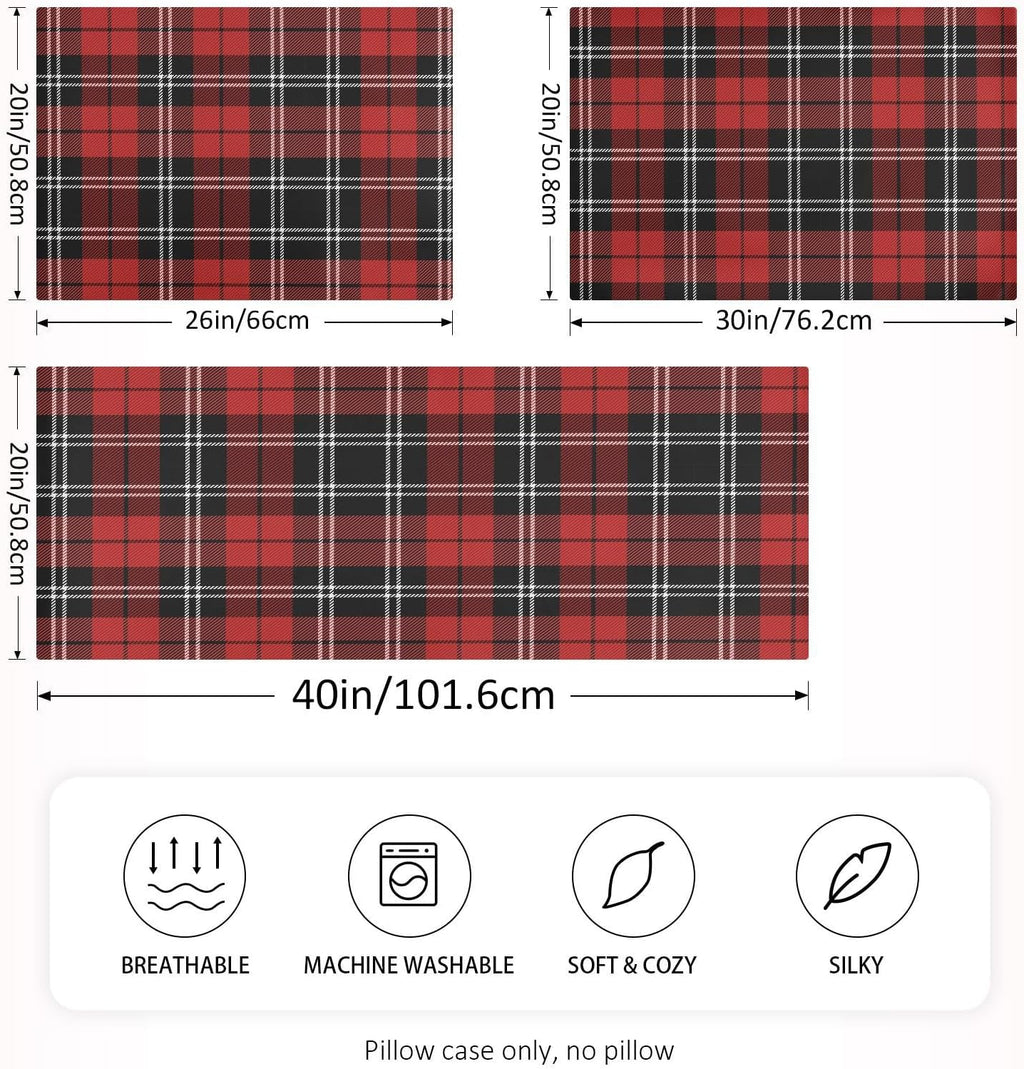 Christmas Plaid Pillow Covers Silk Pillowcase for Hair and Skin Soft Smooth Breathable Cooling Satin Pillowcase Standard Size Pillow Case…