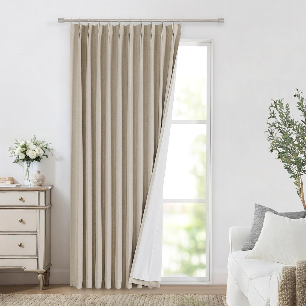 VisionHome Vision Home Sand Pinch Pleated Full Blackout Curtains Linen Blended Room Darkening Window Curtains 90 inch for Living Room Bedro…