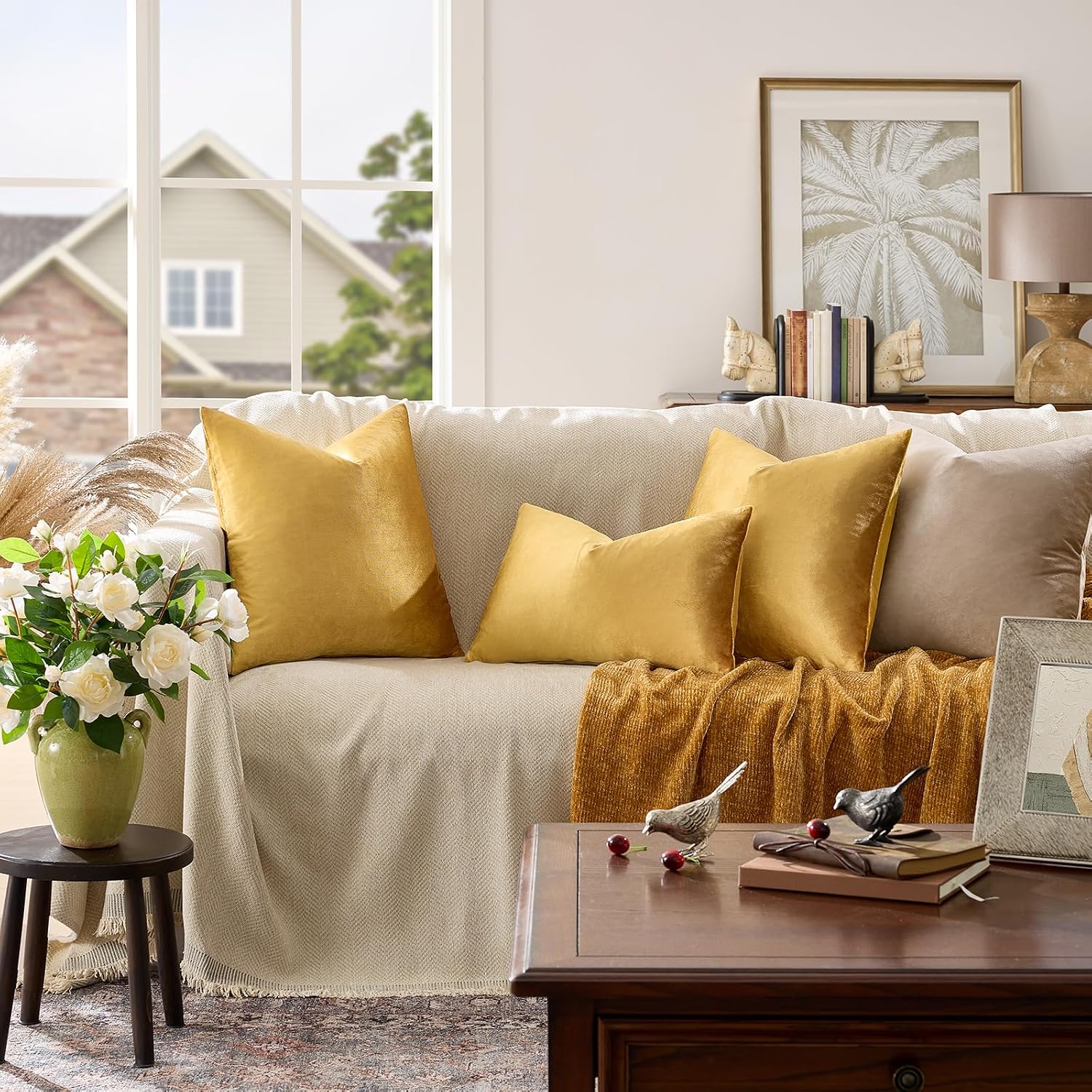 GIGIZAZAFocusingonhomedecoration GIGIZAZA Golden Throw Pillow Covers 26x26 Decorative Velvet Cushion Covers Pack of 2 Pillowcase for Sofa