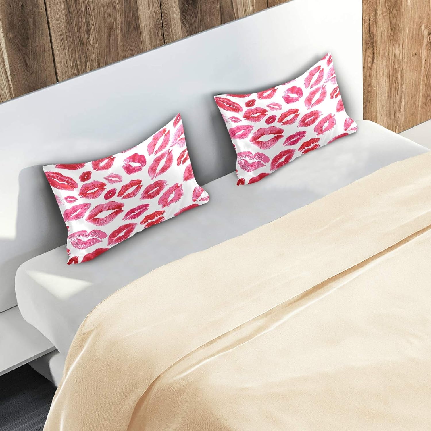 Blueangle Sexy Red Lips Satin Pillowcase for Hair and Skin Silk Pillowcase, King Size(20x40 inches) - Satin Pillow Covers with Envelope…