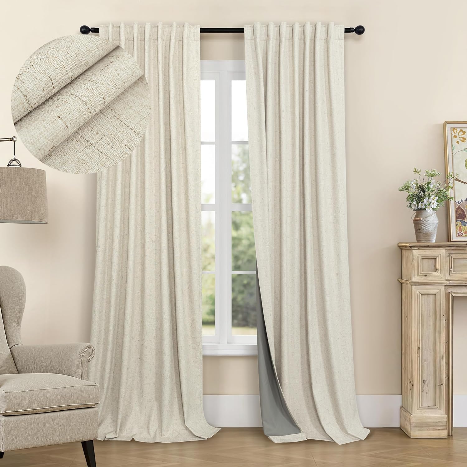 Pitalk 80 Inch Curtains 2 Panel Set Linen Blackout Curtains for Daughters Room Bedroom Thermal Black Out Long Drapes for Picture Window Apa…