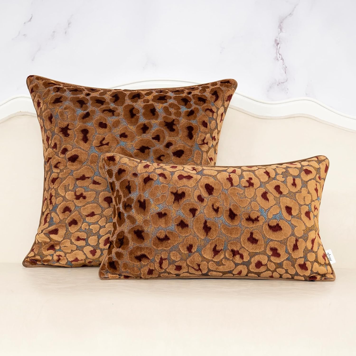 Alerfa Brown Floral Throw Pillow Cover 12 x 20 Inch Cut Velvet Rectange Luxury Decorative Lumbar Pillow Cover for Couch Living Room Bedroom