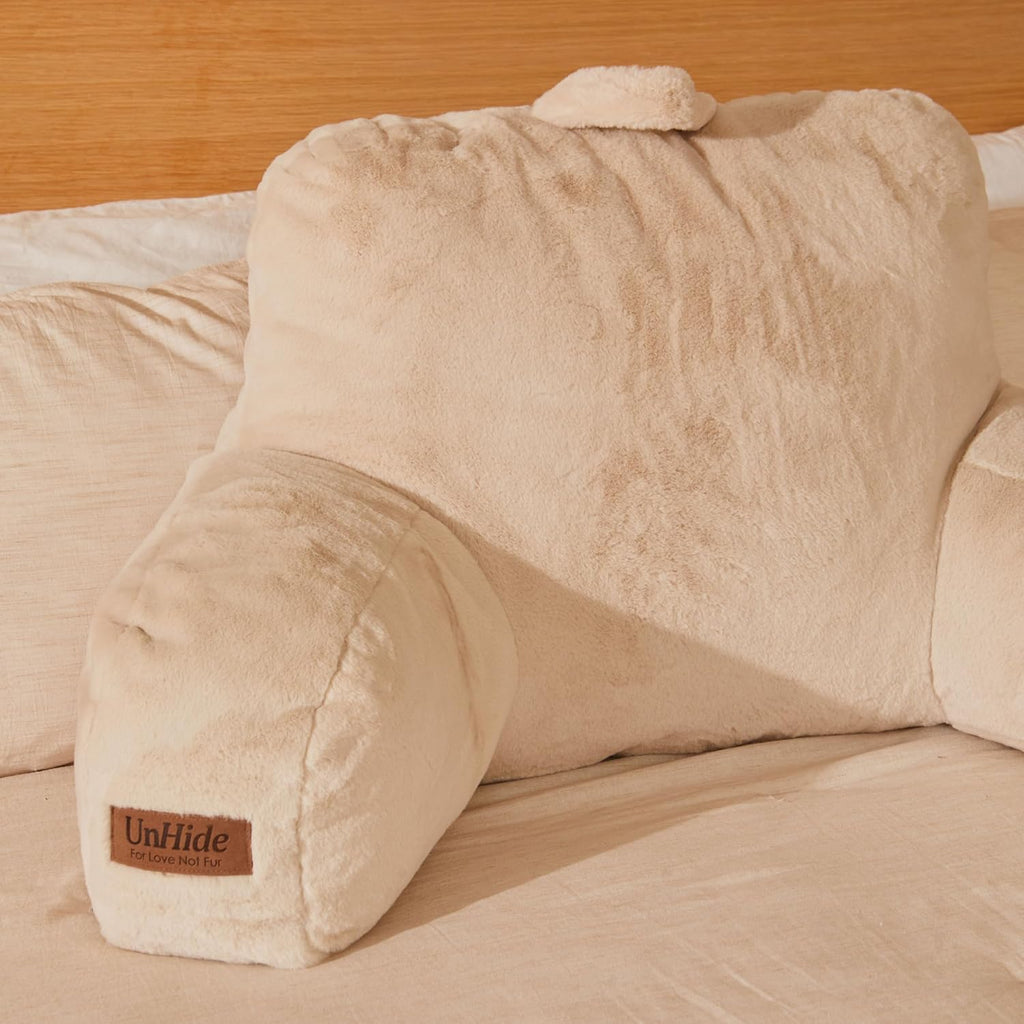 UnHide Squish Backrest Pillow - A Large Pillow with Arms for Sitting Up in Bed, Reading or Lounging - Removable, Washable Faux Fur Cover…