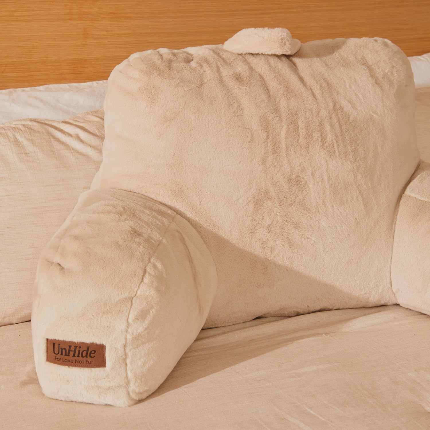 UnHide Squish Backrest Pillow - A Large Pillow with Arms for Sitting Up in Bed, Reading or Lounging - Removable, Washable Faux Fur Cover…