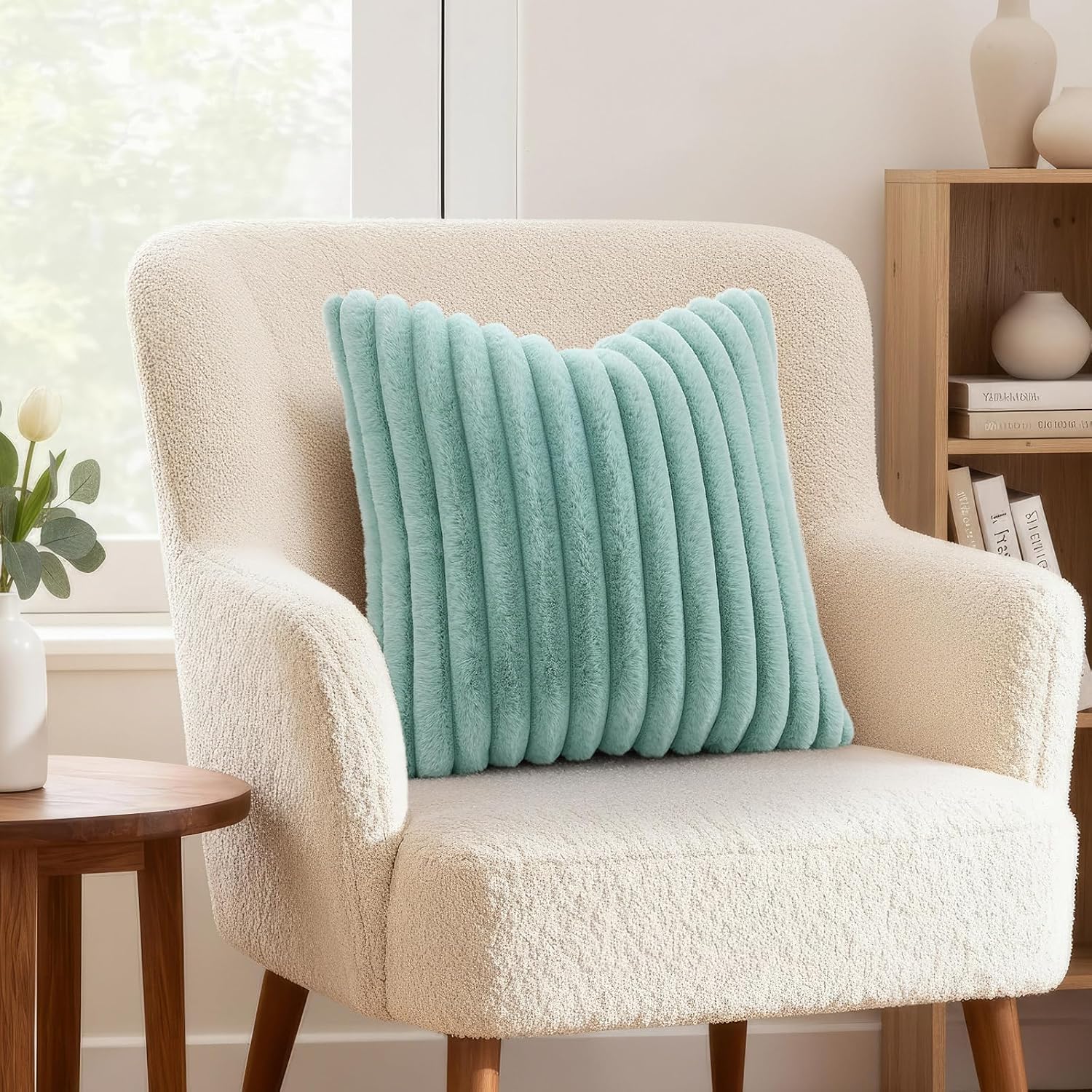 decorUhome Summer Cozy Faux Fur Throw Pillow Covers 26x26 Set of 2 Decorative Soft Plush Striped Modern Farmhouse Boho Couch Euro Sham Pill…