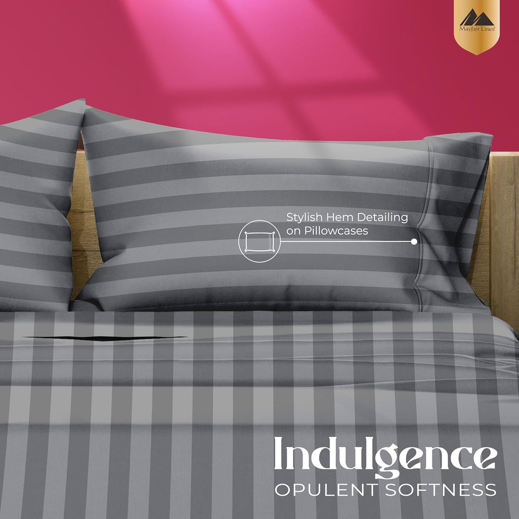 Mayfair Linen 100% Egyptian Cotton Pillow Cases Standard / Queen Size Set of 2 - Luxury 1200 Series Sateen Weave Dark Grey Stripe Pillow…