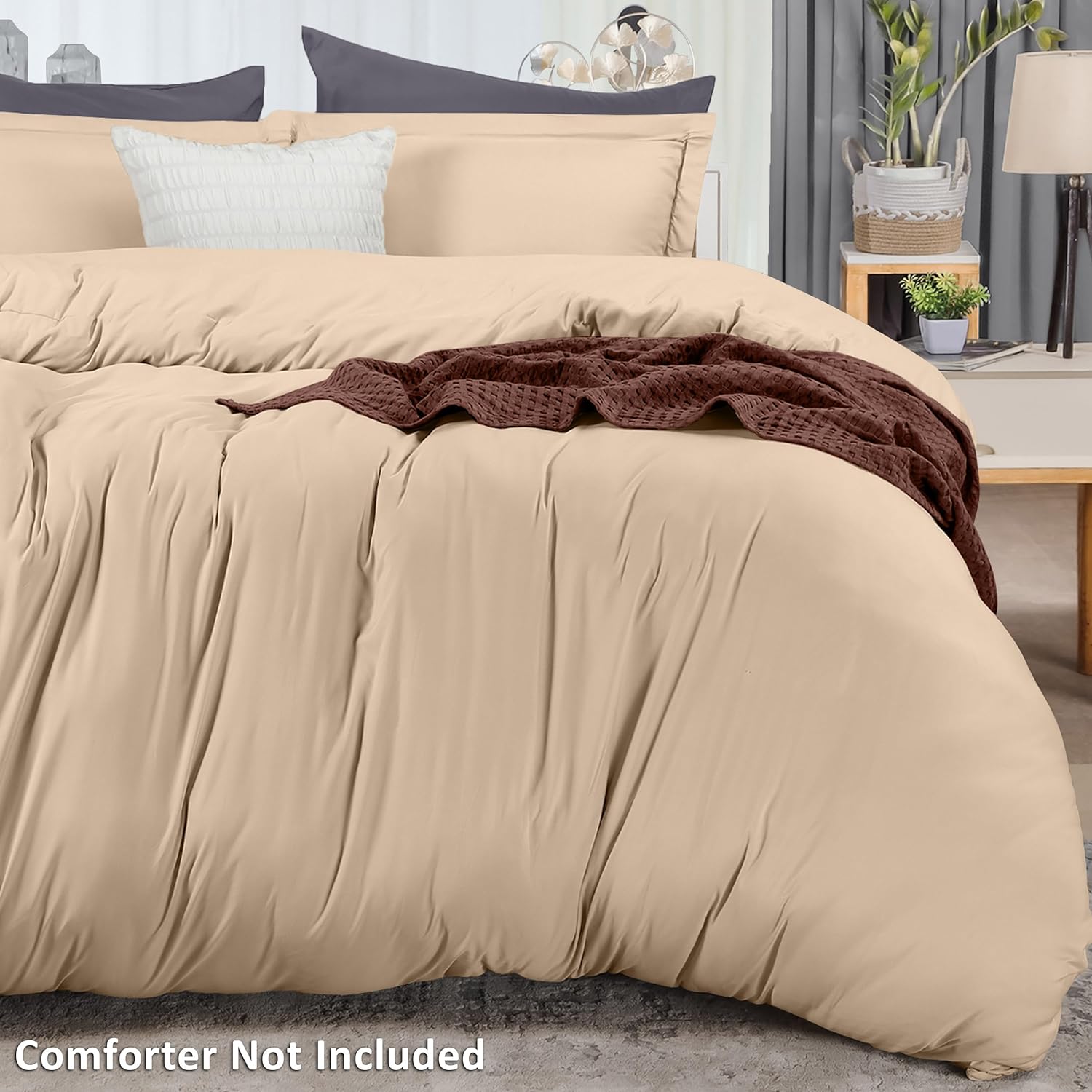 Utopia Bedding Duvet Cover Full Size - 3 Piece with Zipper Closure - 1 Comforter Cover 80X90 Inches & 2 Pillow Shams 20X26 Inches (Beige)…