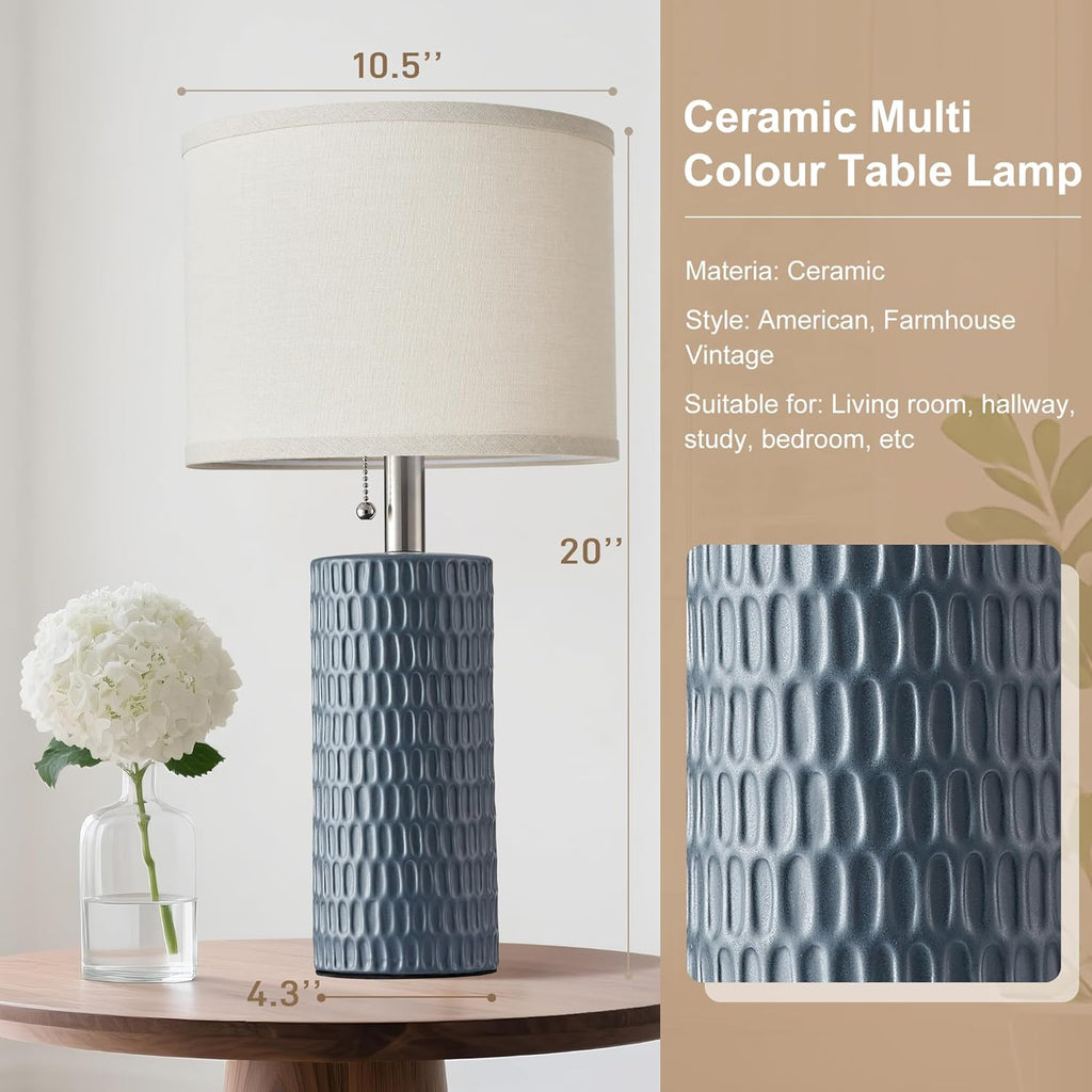 Reaketon 20.5" Modern Ceramic Table Lamps for Bedroom Set of 2, Bedside Lamps for Night Stands with Beige Lampshade, Farmhouse Table Lamp…