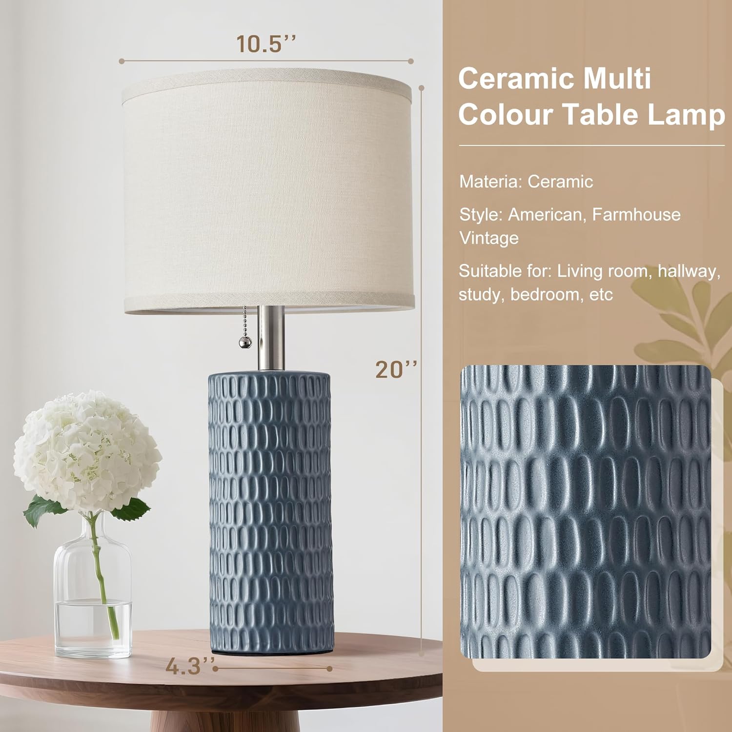 Reaketon 20.5" Modern Ceramic Table Lamps for Bedroom Set of 2, Bedside Lamps for Night Stands with Beige Lampshade, Farmhouse Table Lamp…