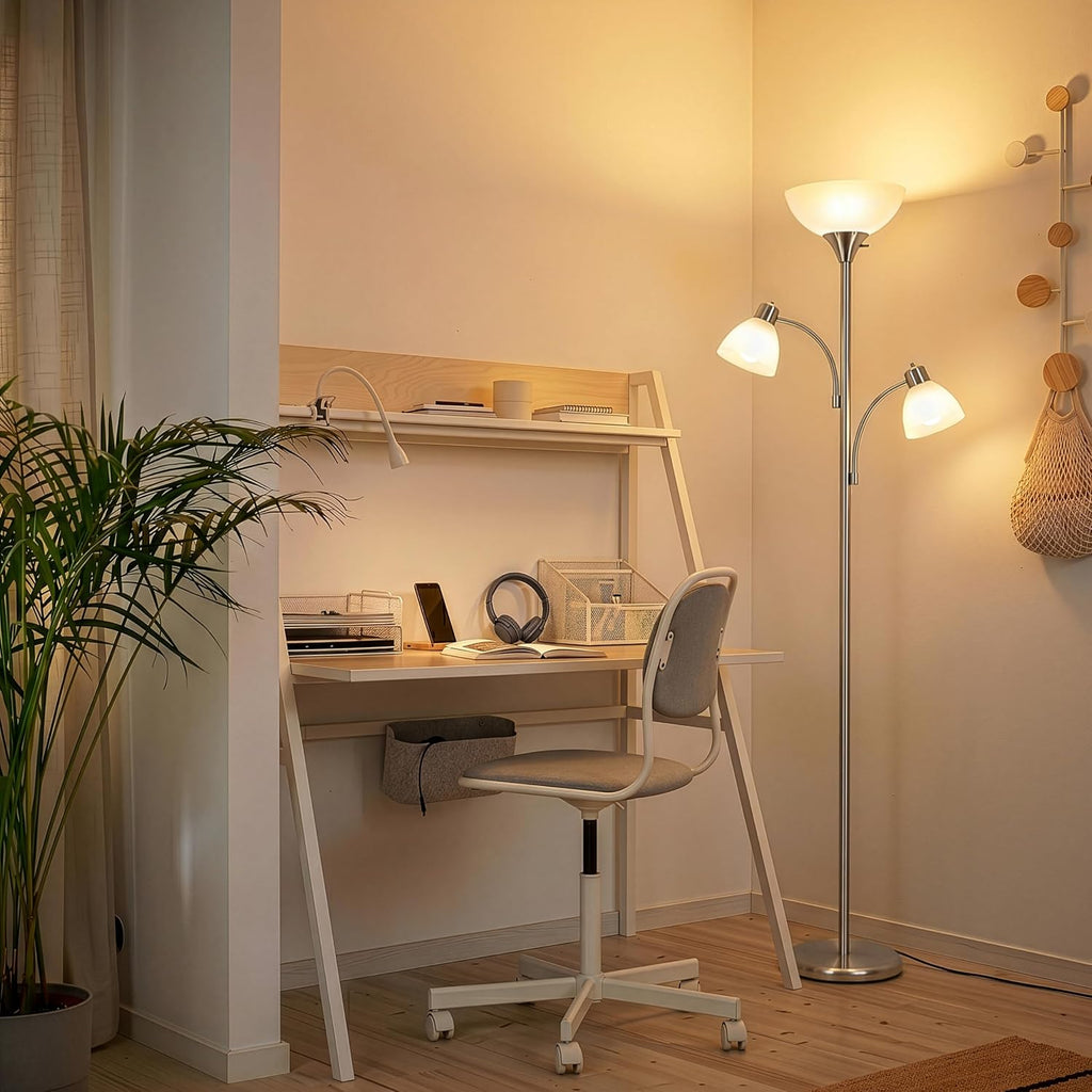Brightech Sky Dome Double LED Floor lamp, Torchiere Super Bright Floor Lamp with 2 Reading Lamps for Living Rooms & Offices - Dimmable…