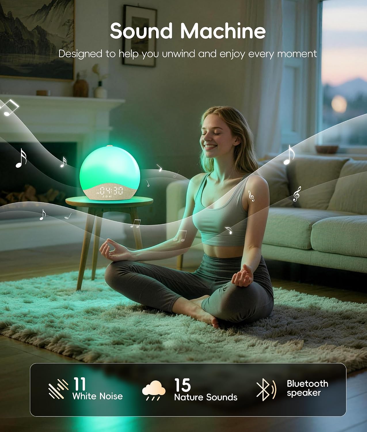 ecozy Sunrise Alarm Clock for Bedroom, White Noise Sound Machine, 26 Soothing Sounds, 17 Night Lights, Bluetooth Speaker, Music-Sync…