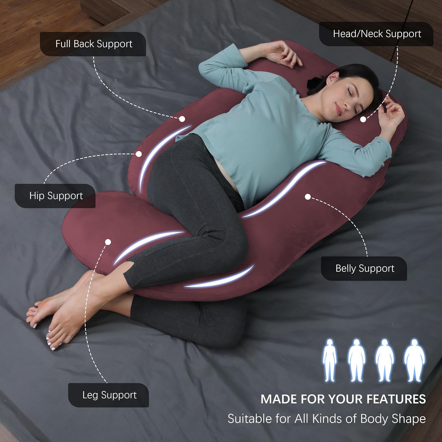 Moonpark MOON PARK Pregnancy Pillows for Sleeping - U Shaped Full Body Maternity Pillow with Removable Cover - Support for Back, Legs, Bell…