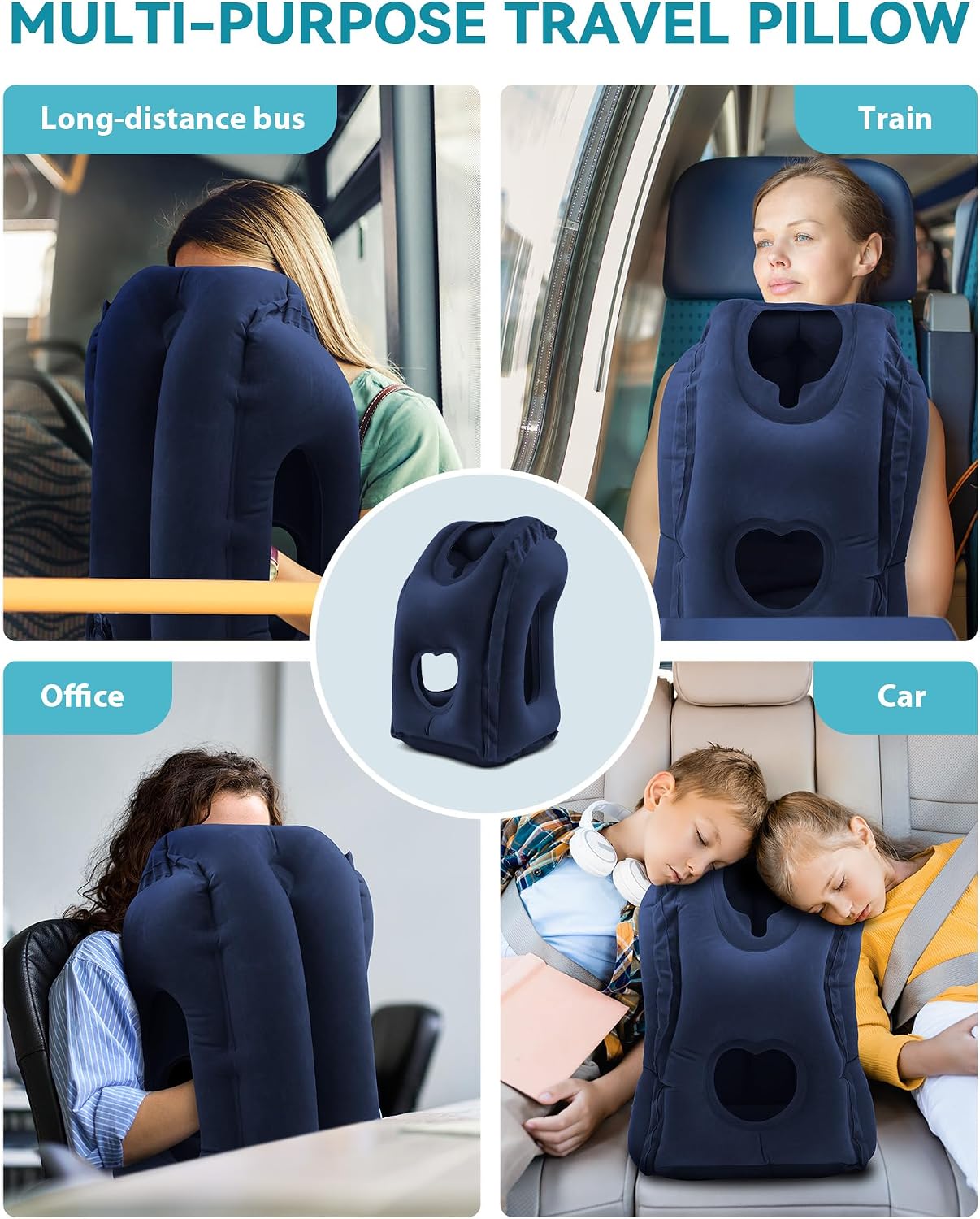 Inflatable Travel Pillow, Airplane Neck Pillow Comfortably Supports Head and Chin for Airplanes, Trains, Cars and Office Napping with 3D…